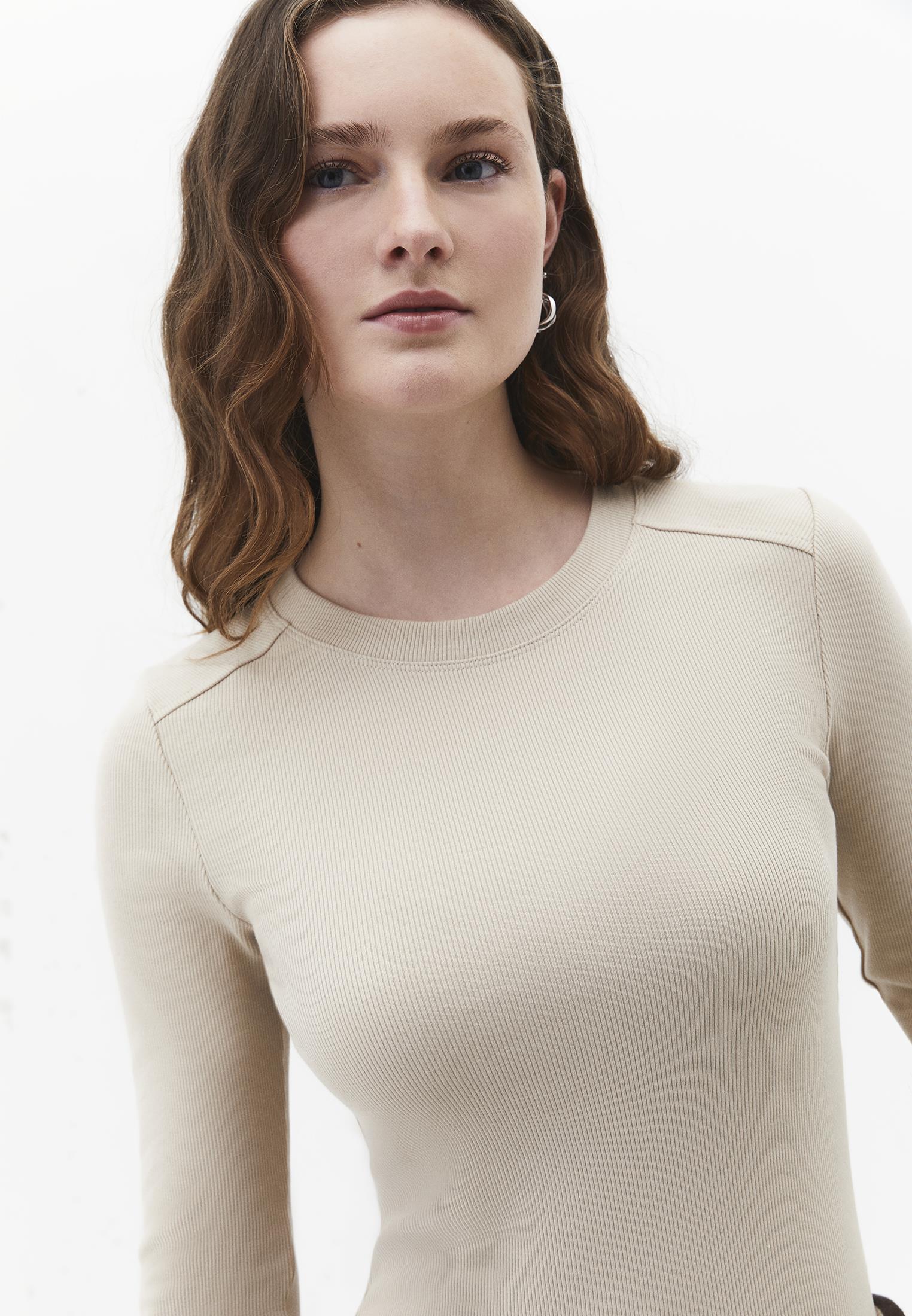 Crew Neck Long Sleeve Bodycon T-Shirt - FEATHER GRAY