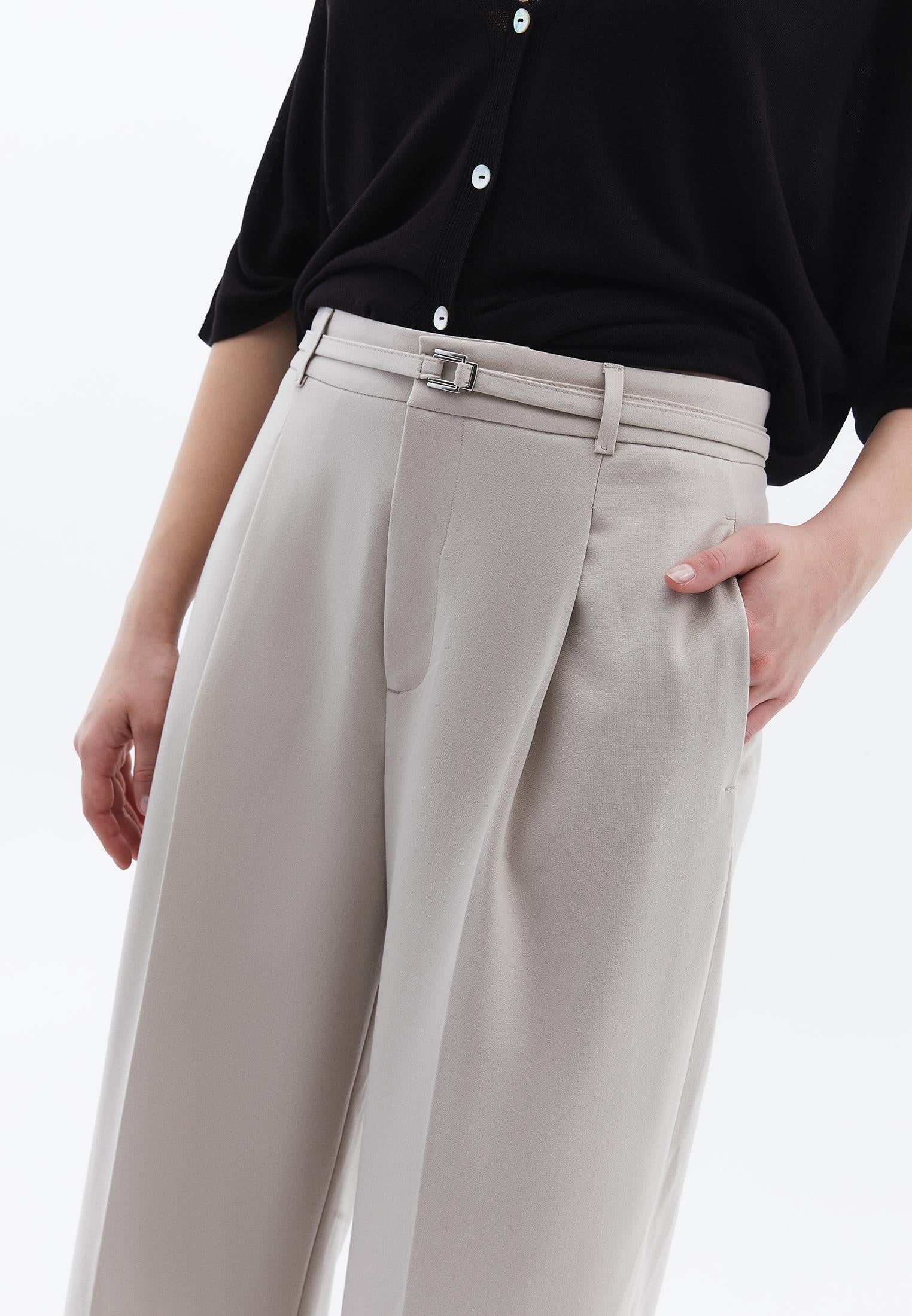 Straight Pants With Belt Detail - FEATHER GRAY