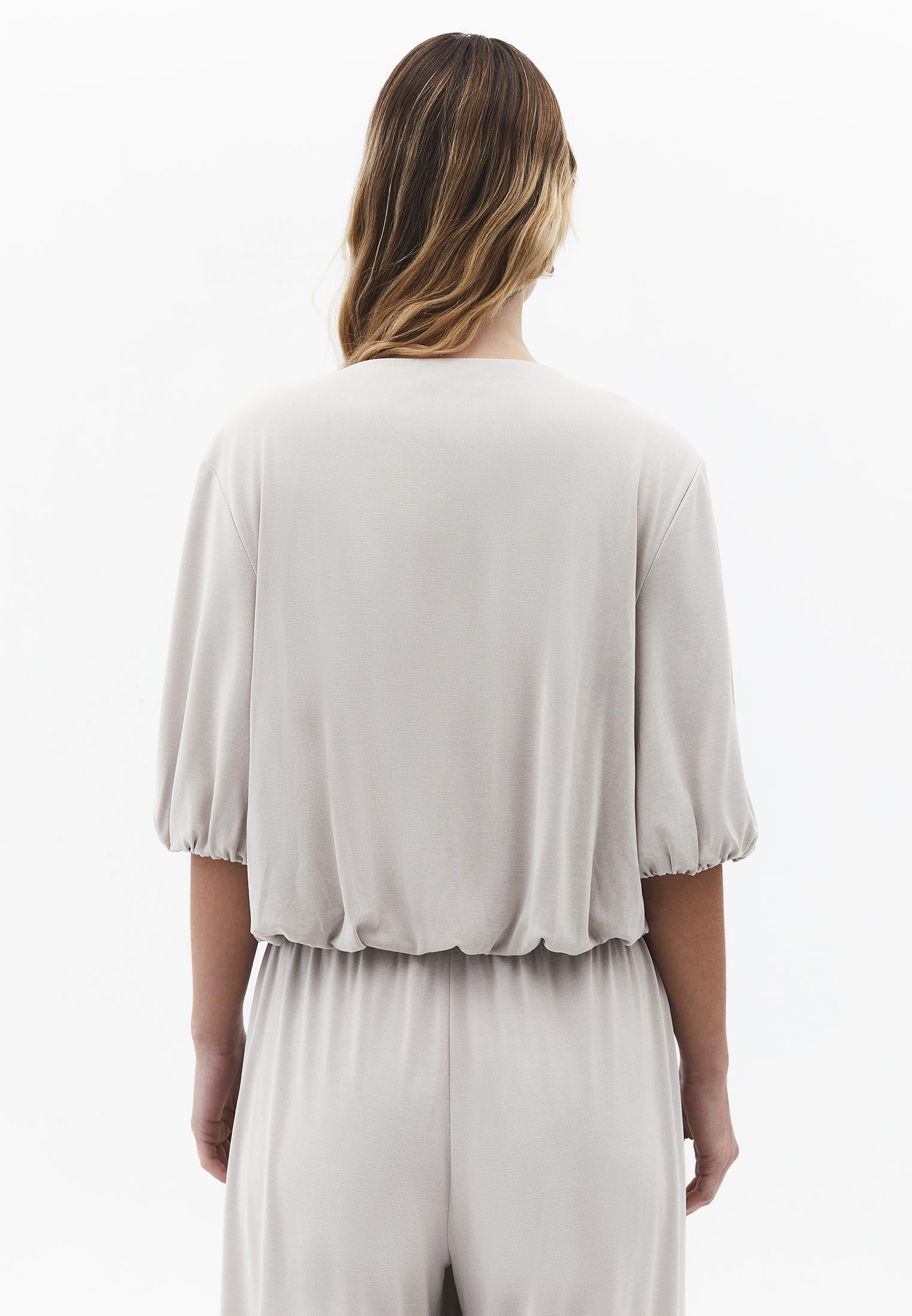 Crew Neck 3/4 Sleeve T-Shirt - FEATHER GRAY