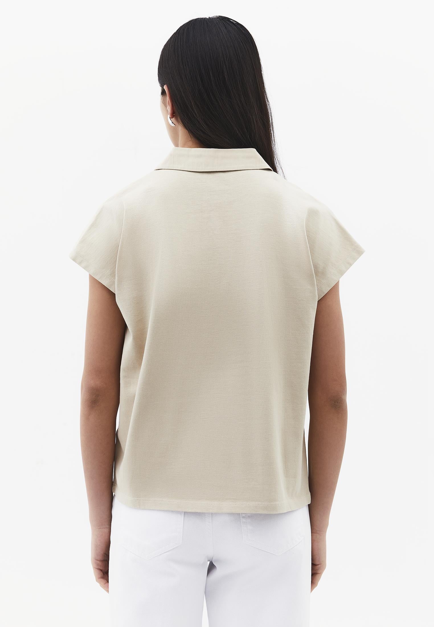 Button Detailed Polo Neck T-Shirt - FEATHER GRAY
