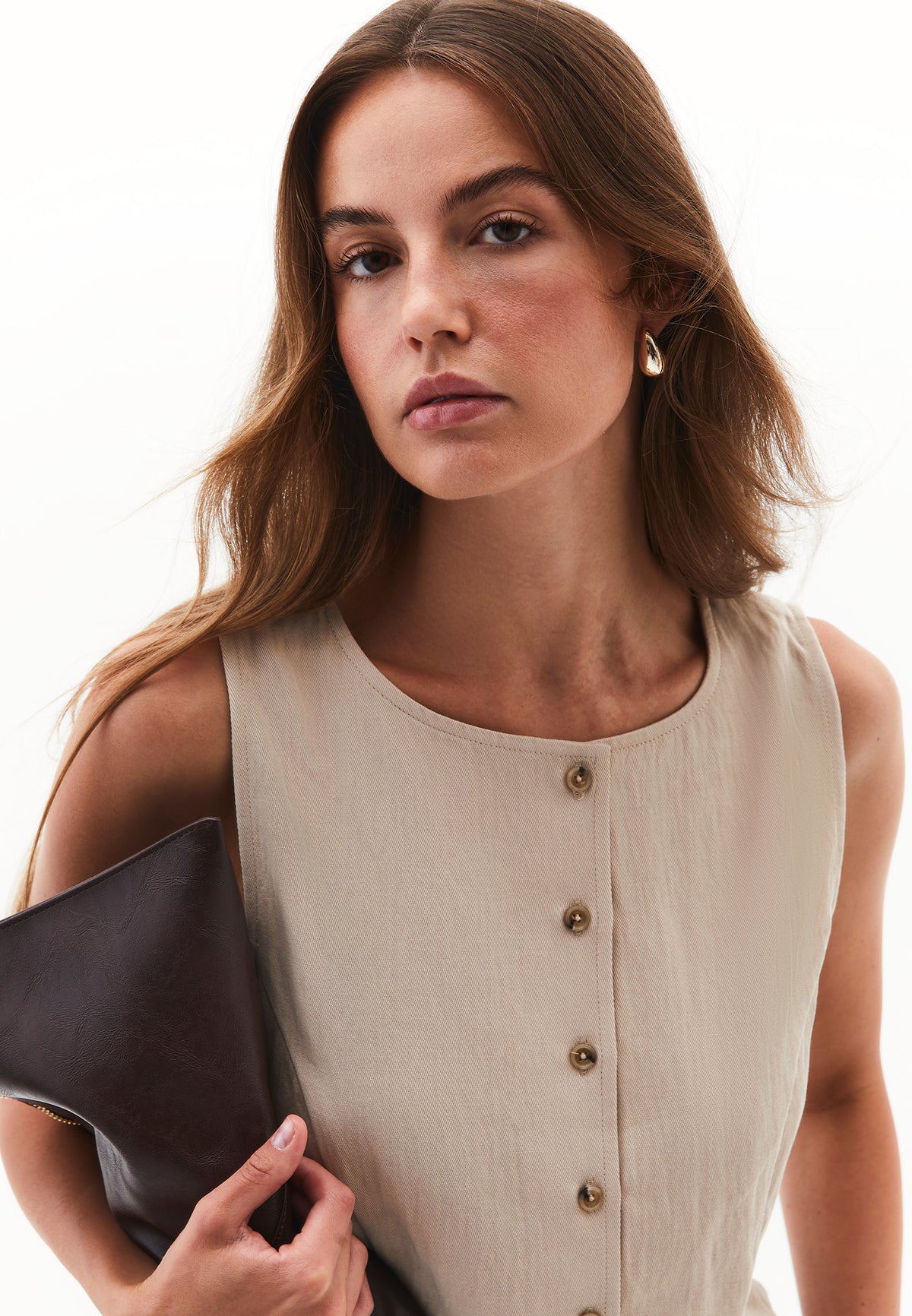 Vest With Button Details - FEATHER GRAY