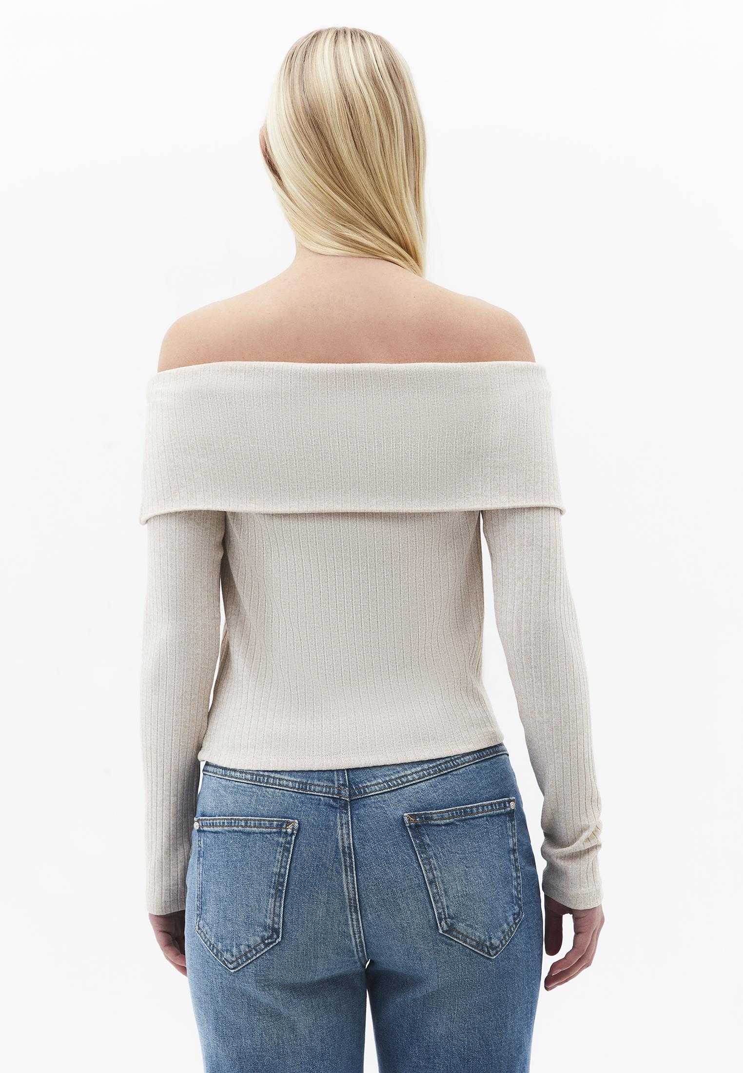 Drop Shoulder Long Sleeve Knit Sweater - FEATHER GRAY