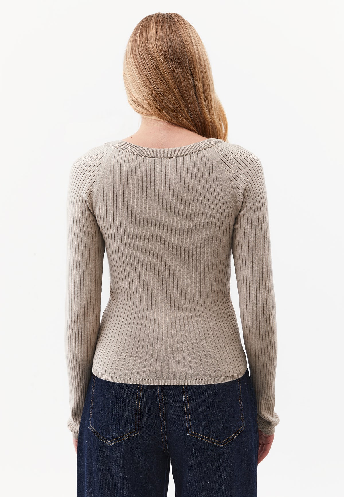 Ribbed Boat Neck Sweater - FEATHER GRAY