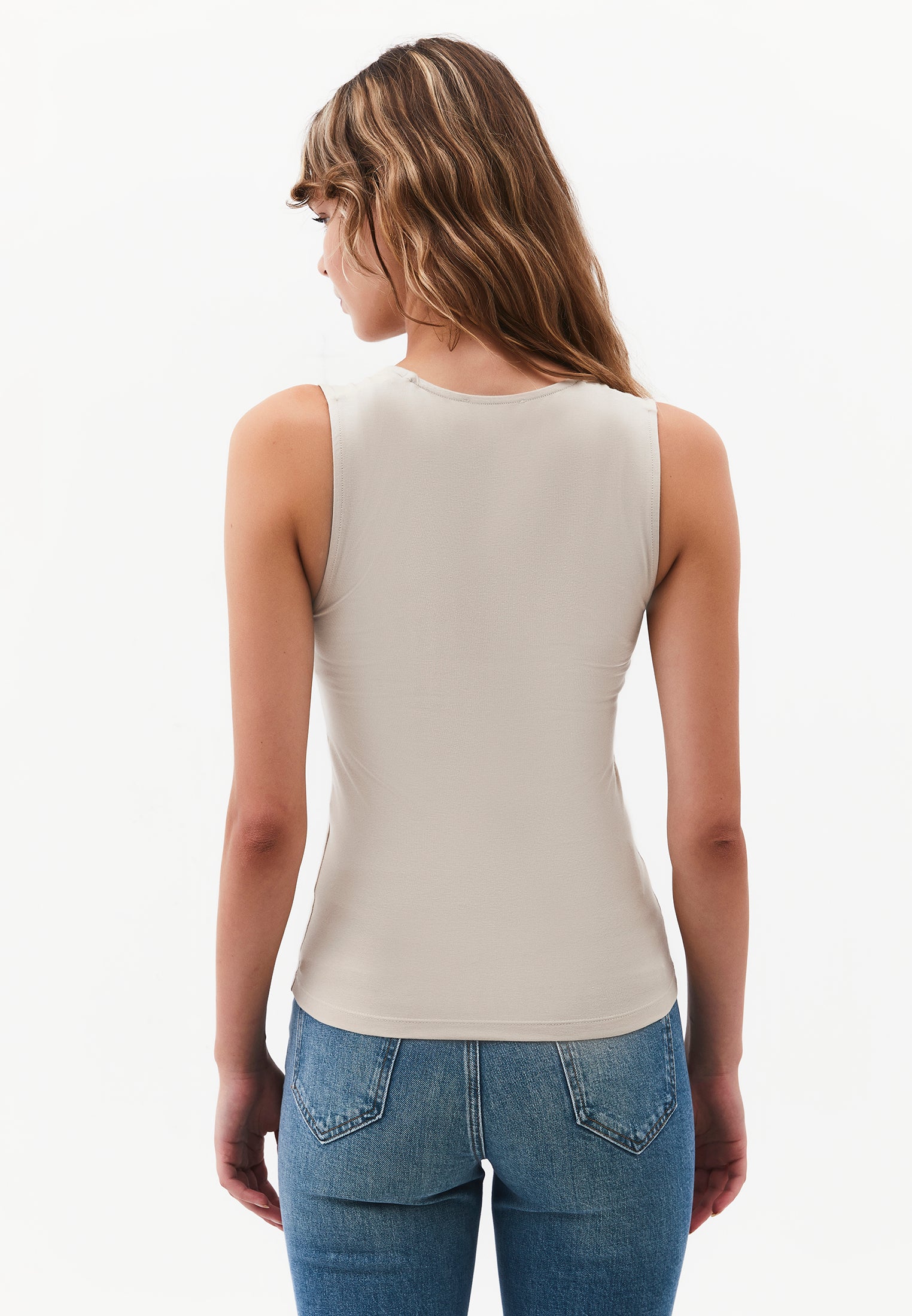 Square Neck Bodycon Standard Tank Top - FEATHER GRAY