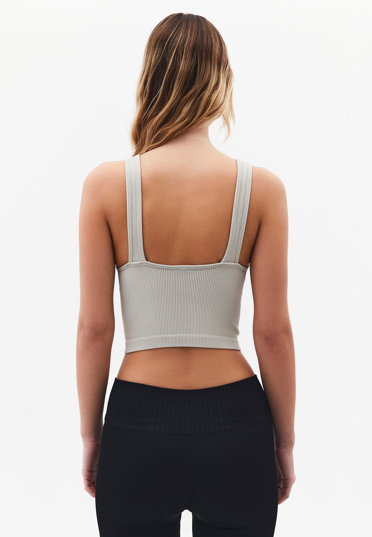 Cropped V Neck Tank Top - FEATHER GRAY