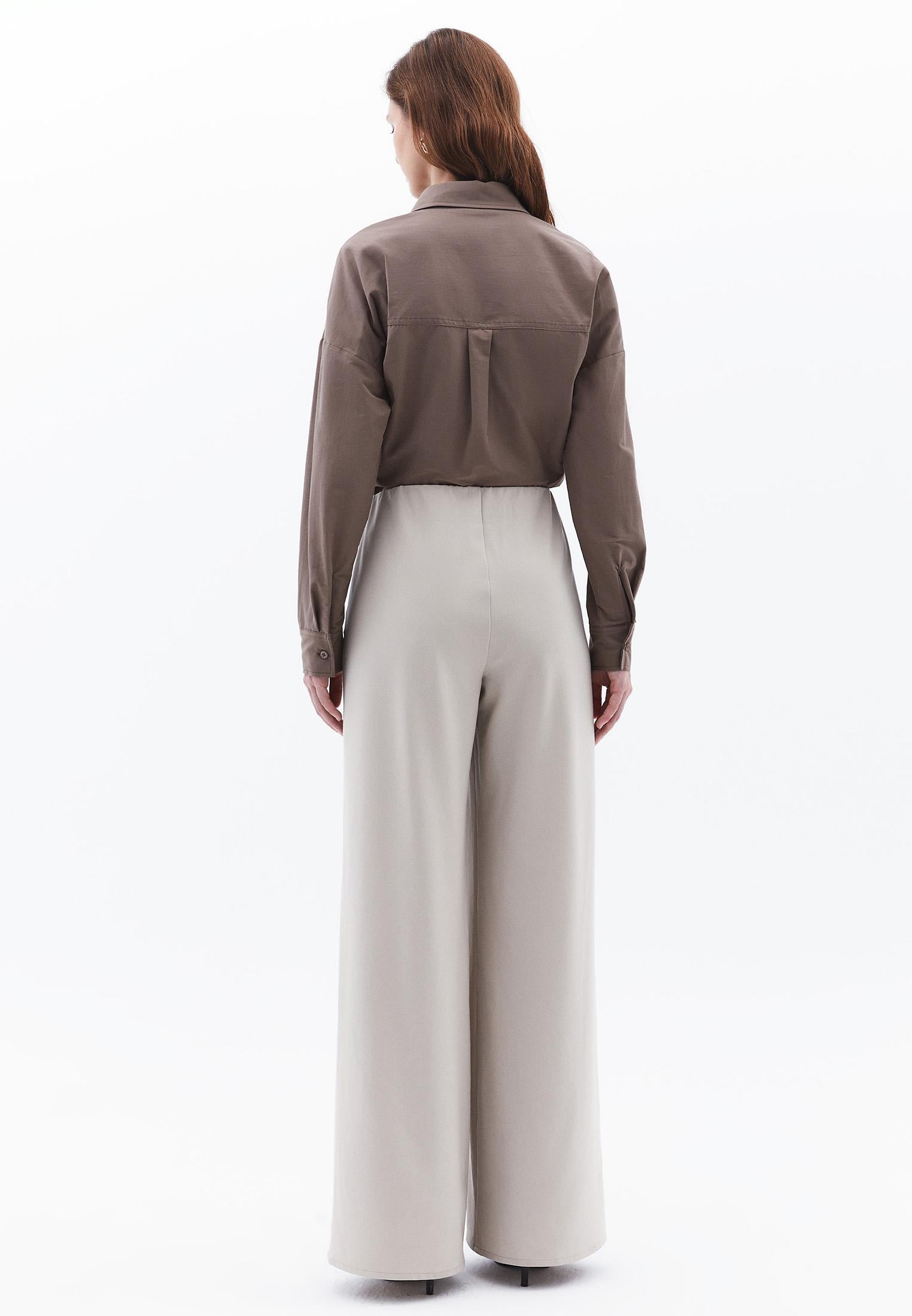 Ultra High Waist Wide Leg Long Pants - FEATHER GRAY