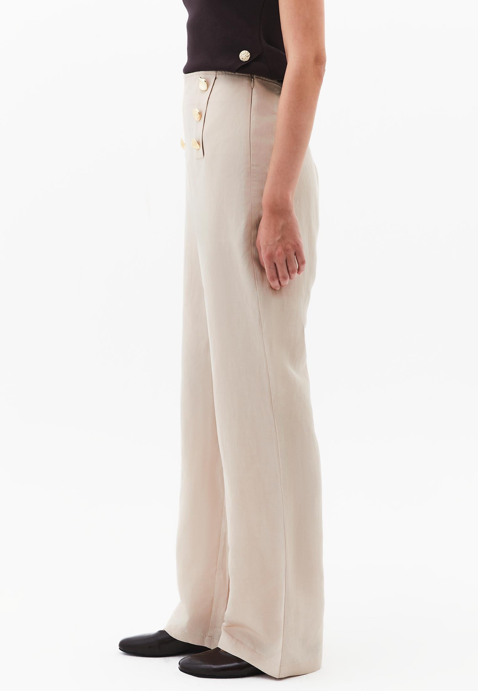 Ultra High Waist Straight Pants With Button Detail - FEATHER GRAY