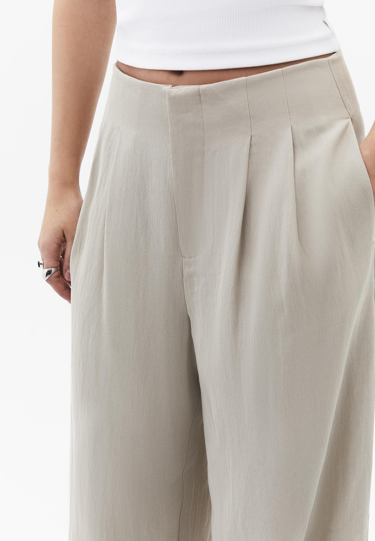Ultra High Waist Wide Leg Pleated Pants - FEATHER GRAY