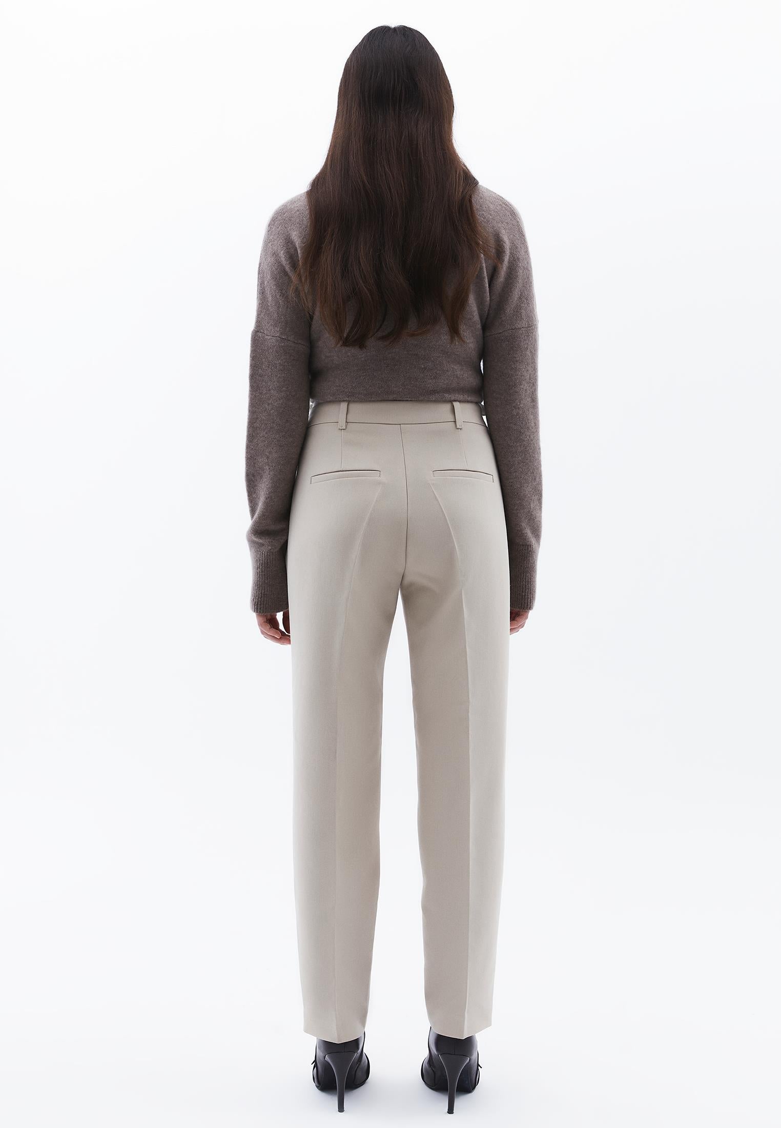 High Waist Long Slim Pants - FEATHER GRAY