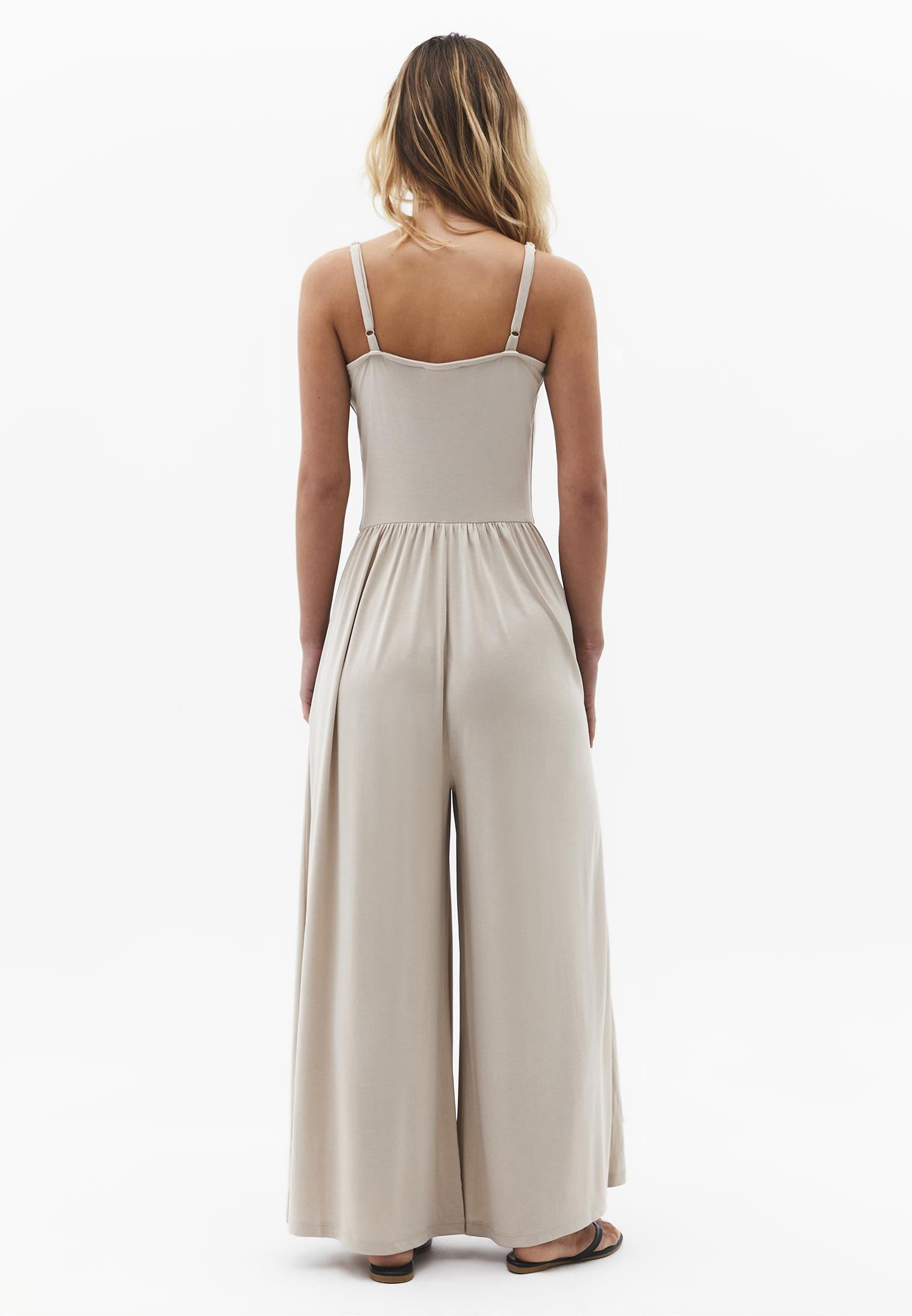 V Neck Long Jumpsuit - FEATHER GRAY
