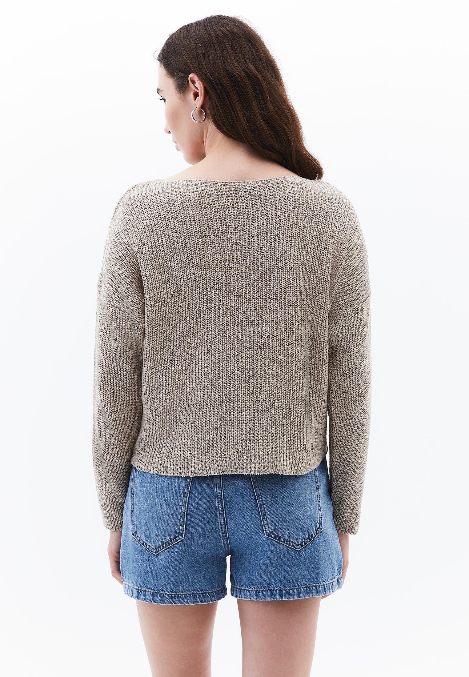 Boat Neck Long Sleeve Sweater - FEATHER GRAY
