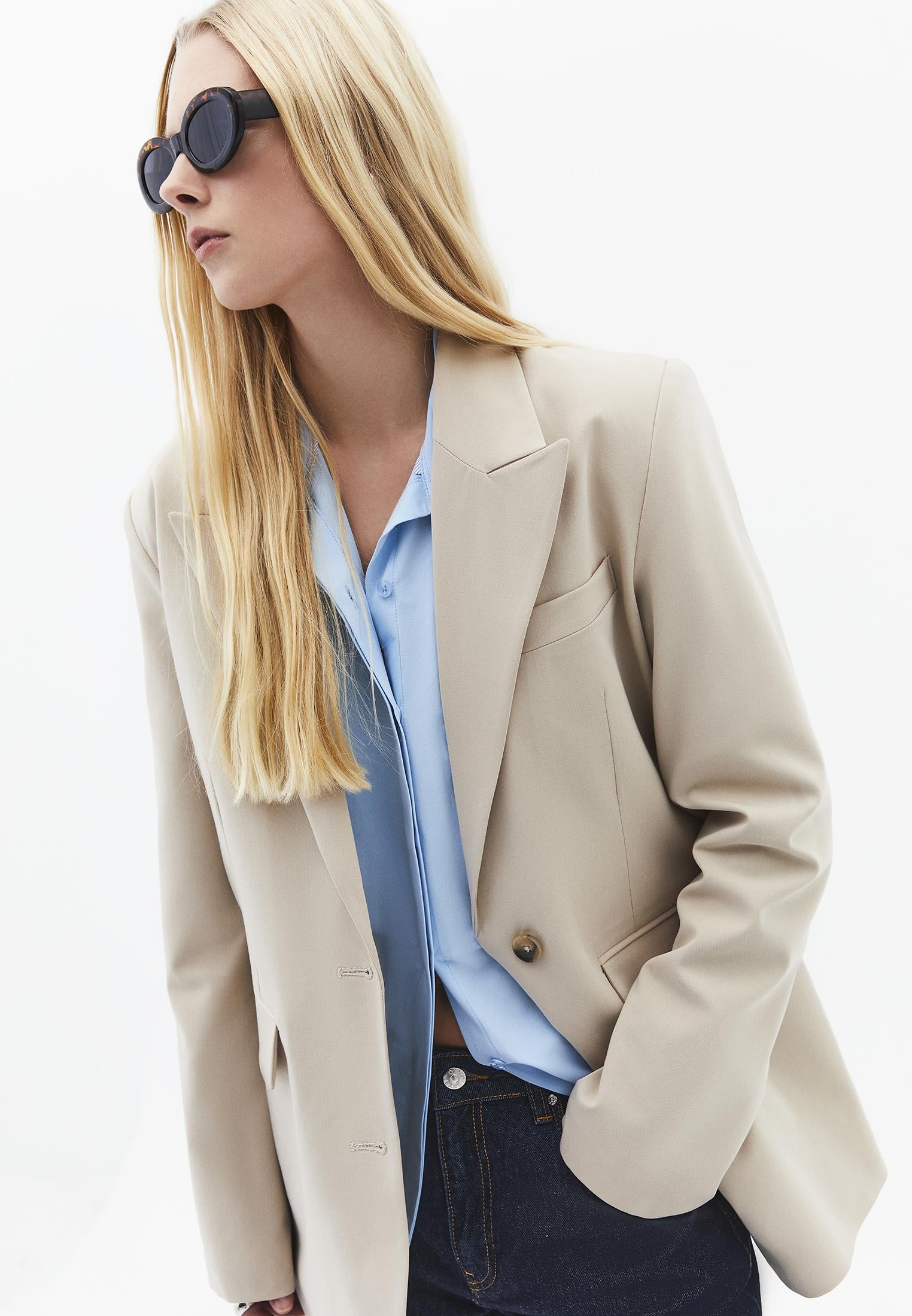 Boyfriend Fit Blazer Jacket - FEATHER GRAY