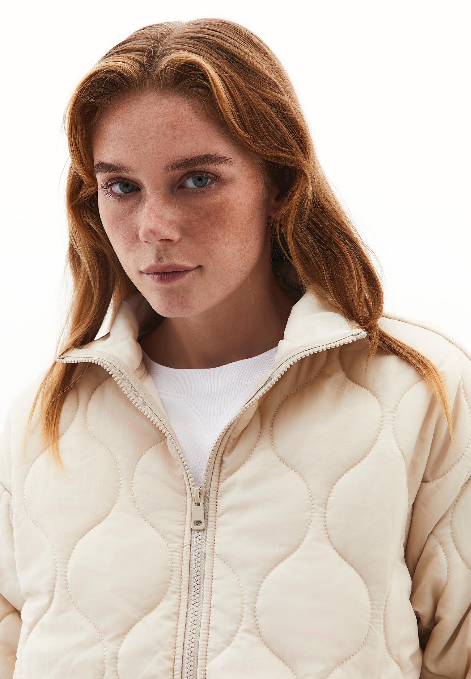 High Collar Quilted Coat - FEATHER GRAY