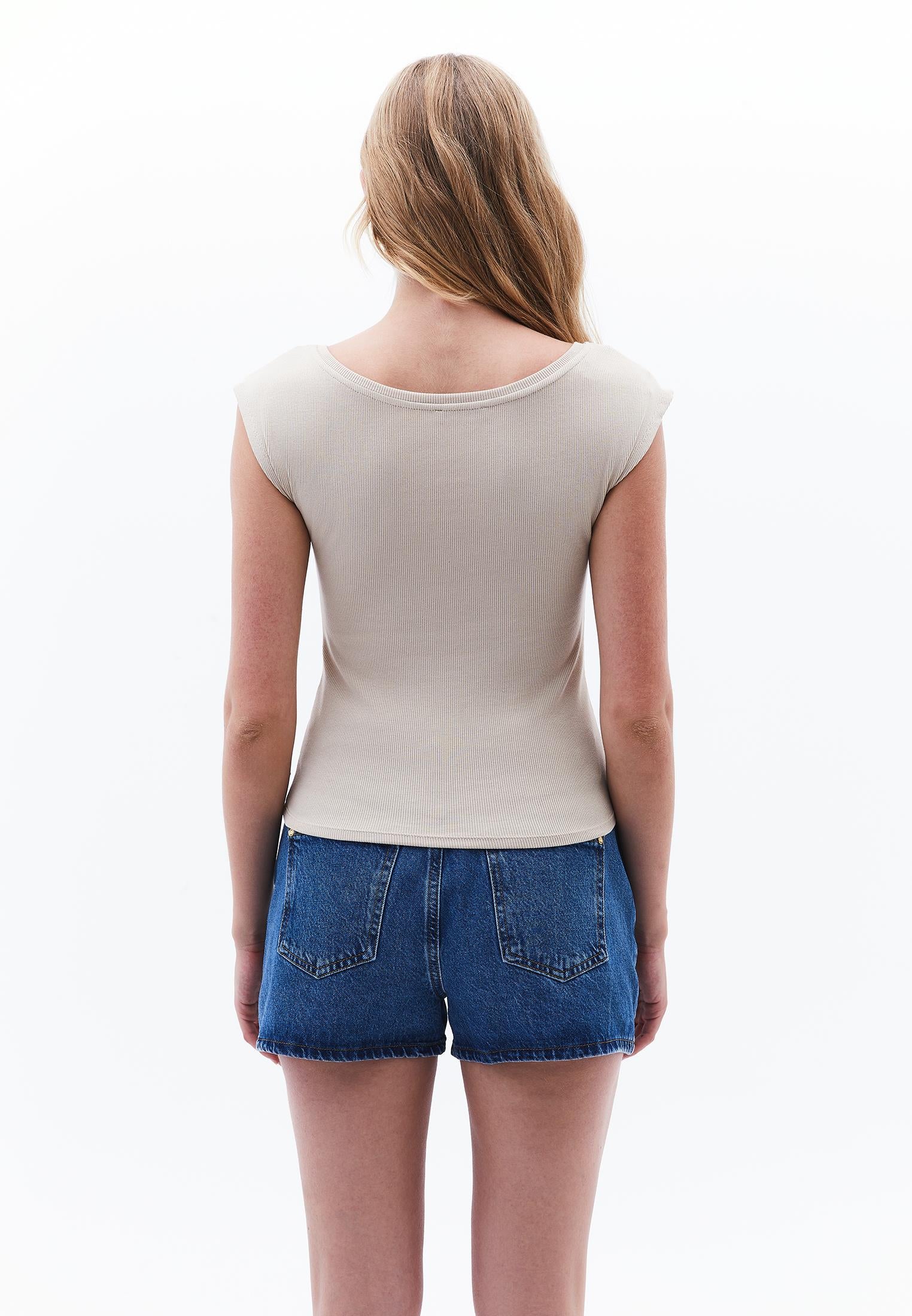 Boat Neck Short Sleeve T-Shirt - FEATHER GRAY
