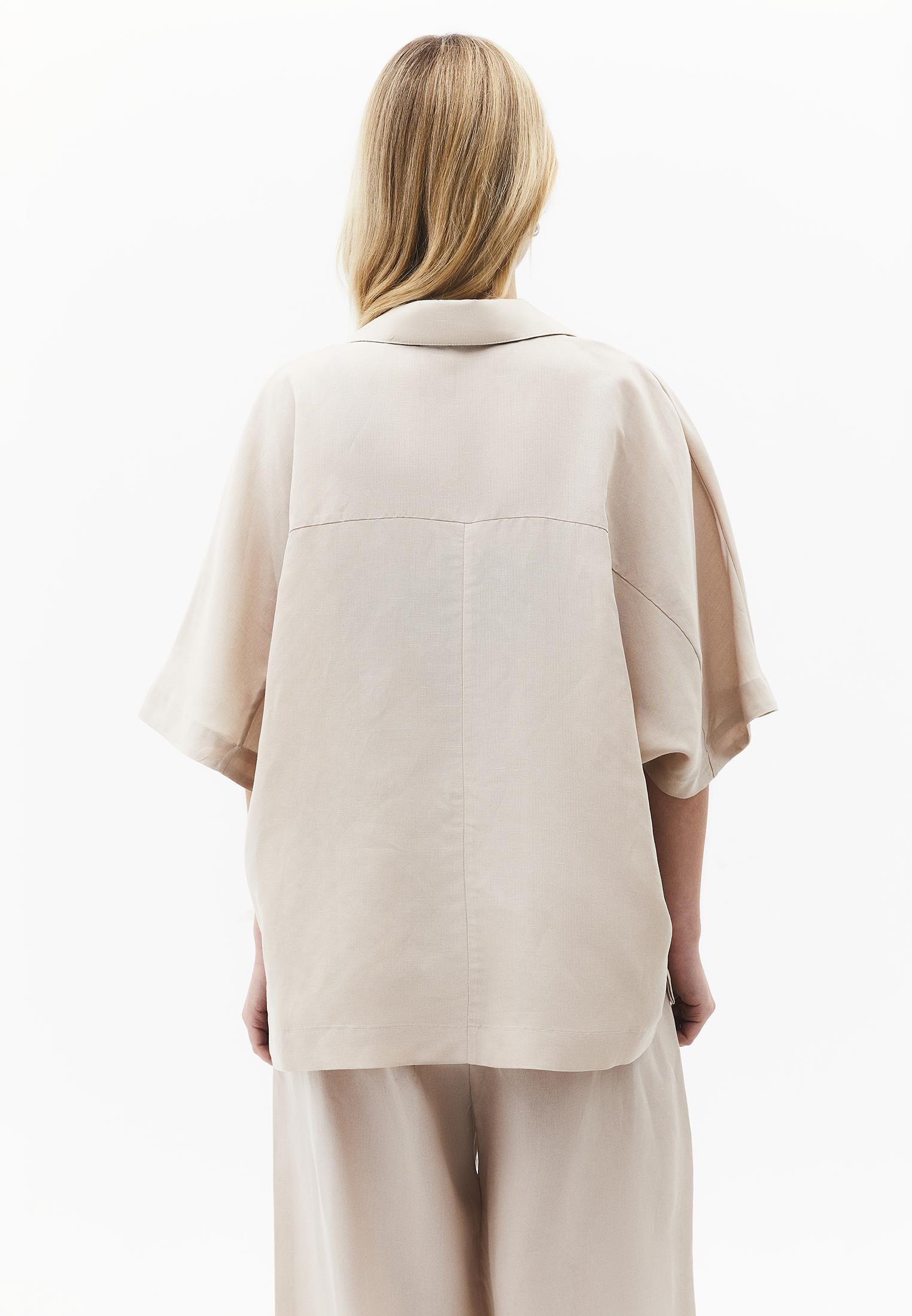Polo Neck Batwing Sleeve Oversize Blouse - FEATHER GRAY