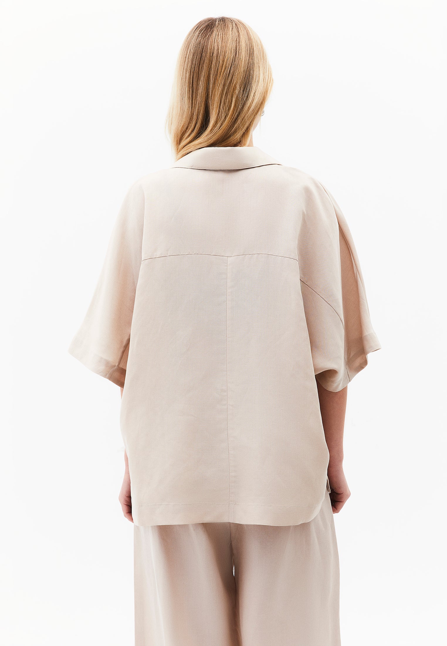 Polo Neck Batwing Sleeve Oversize Blouse - FEATHER GRAY