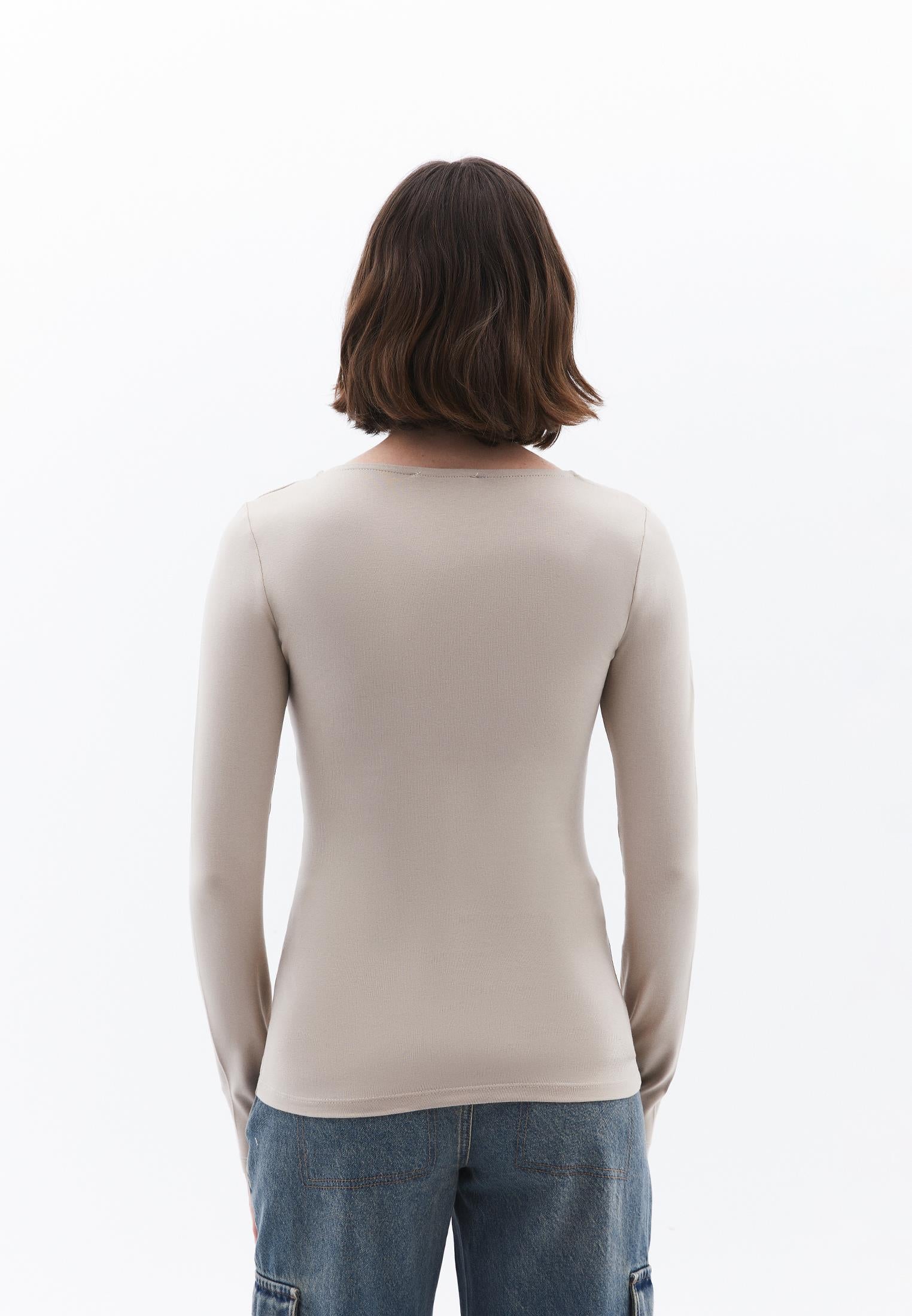 Square Neck Long Sleeve T-Shirt - FEATHER GRAY