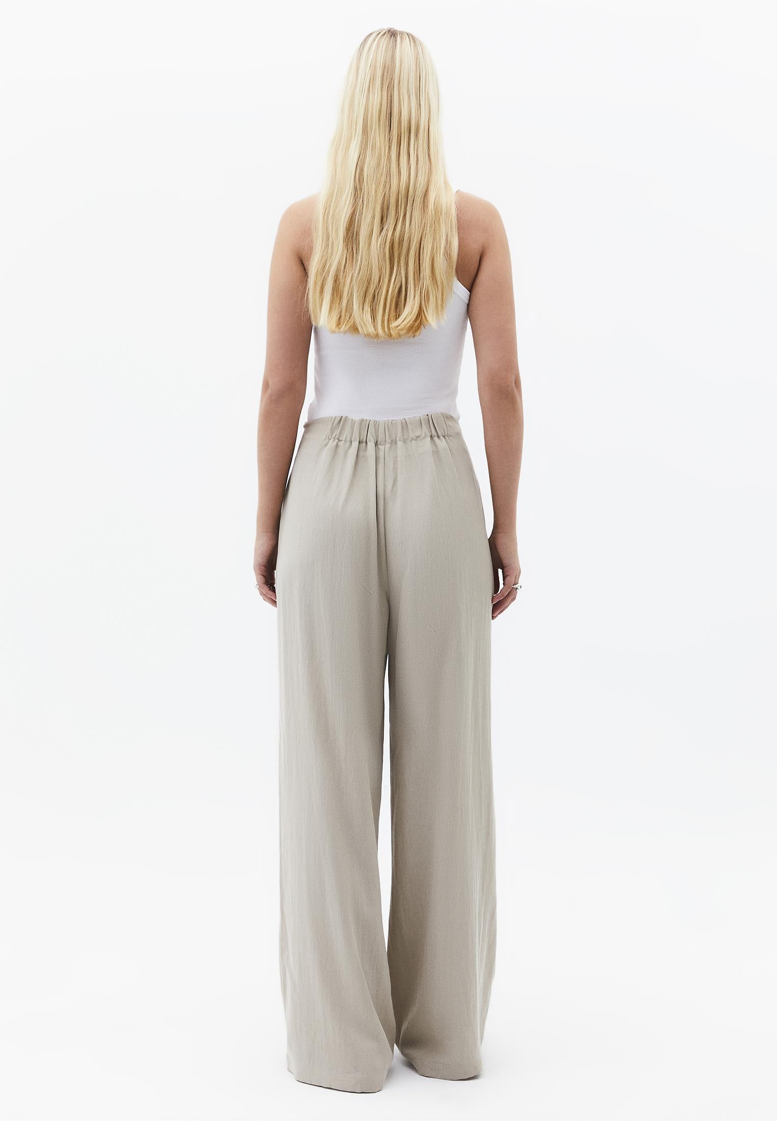 Ultra High Waist Wide Leg Pleated Pants - FEATHER GRAY