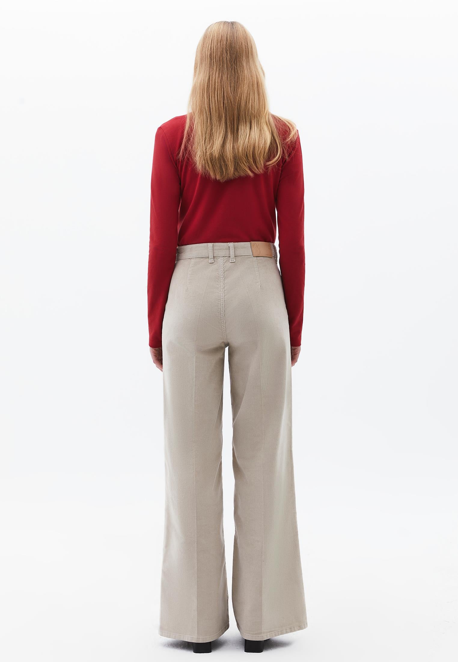 Corduroy Wide Leg Pants - FEATHER GRAY