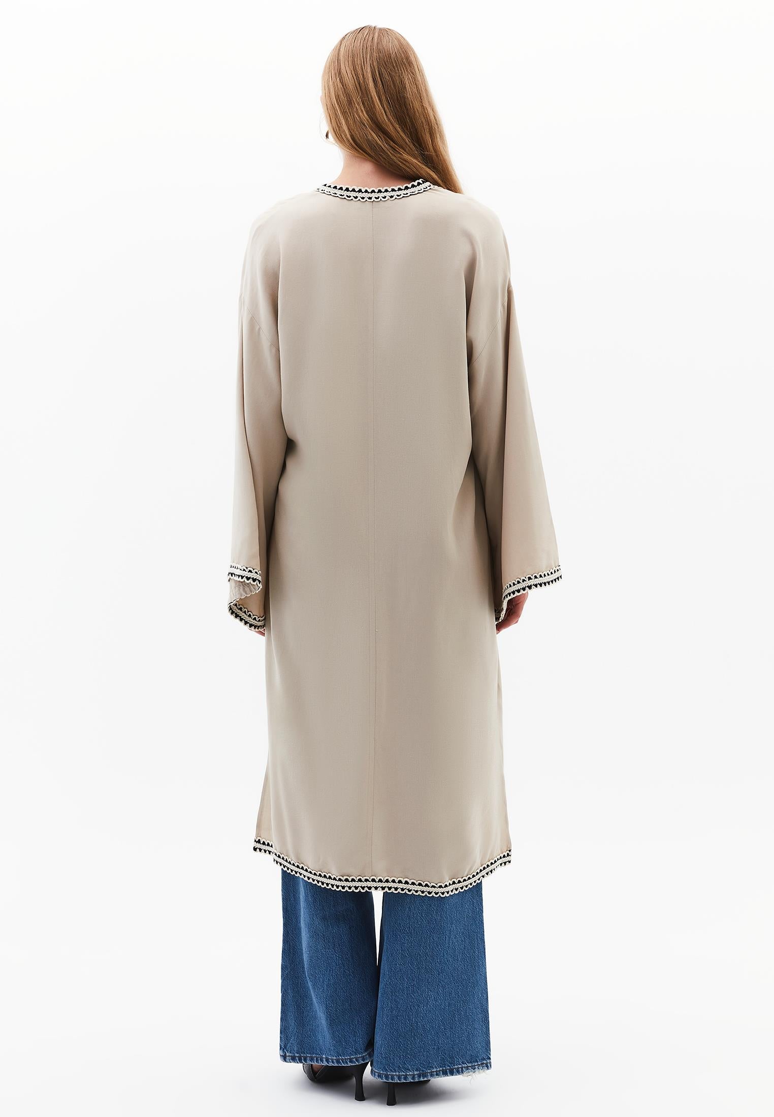 Long Kimono With Kimono Sleeve Tie - FEATHER GRAY