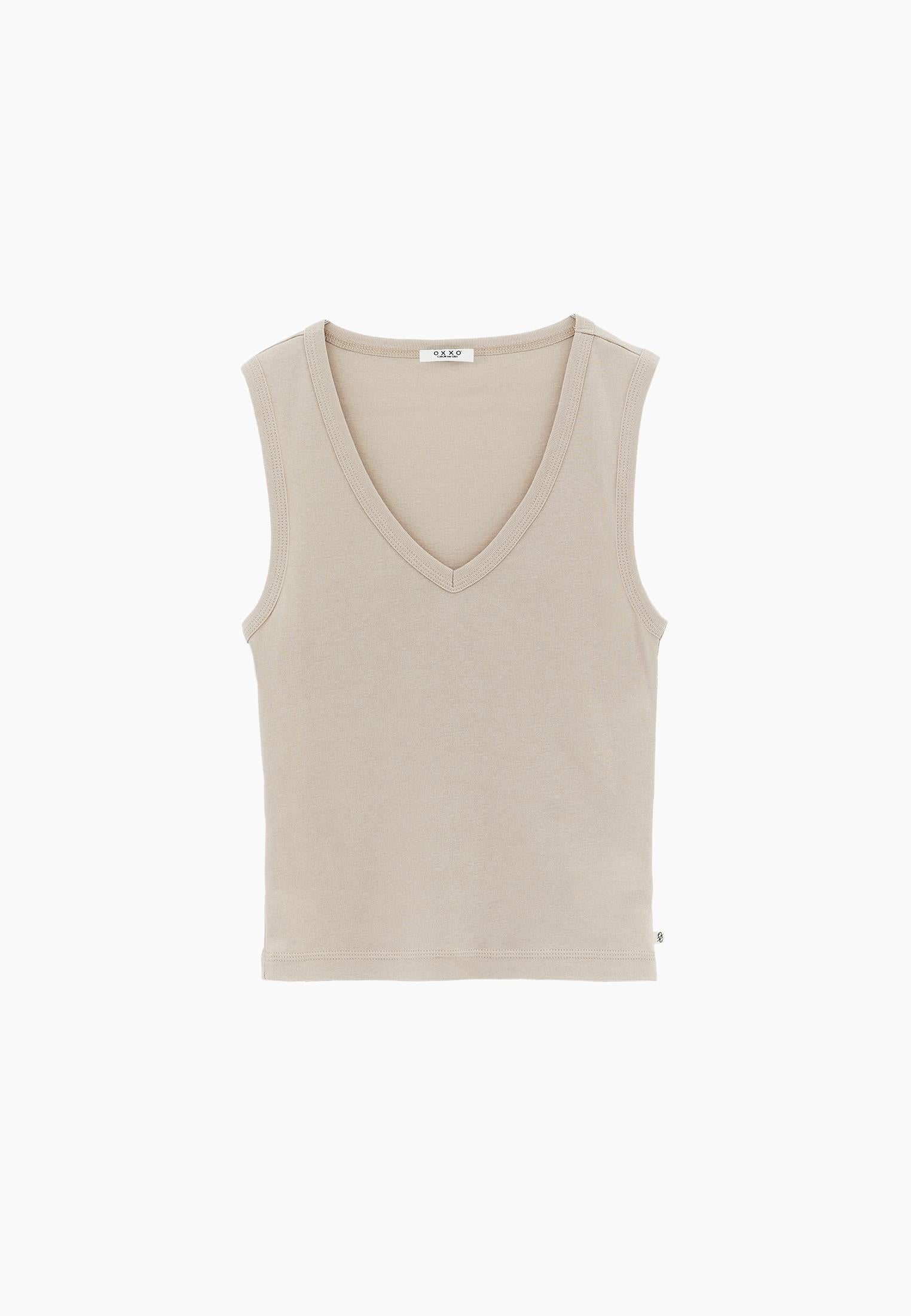 V Neck Bodycon Rib Tank Top - FEATHER GRAY