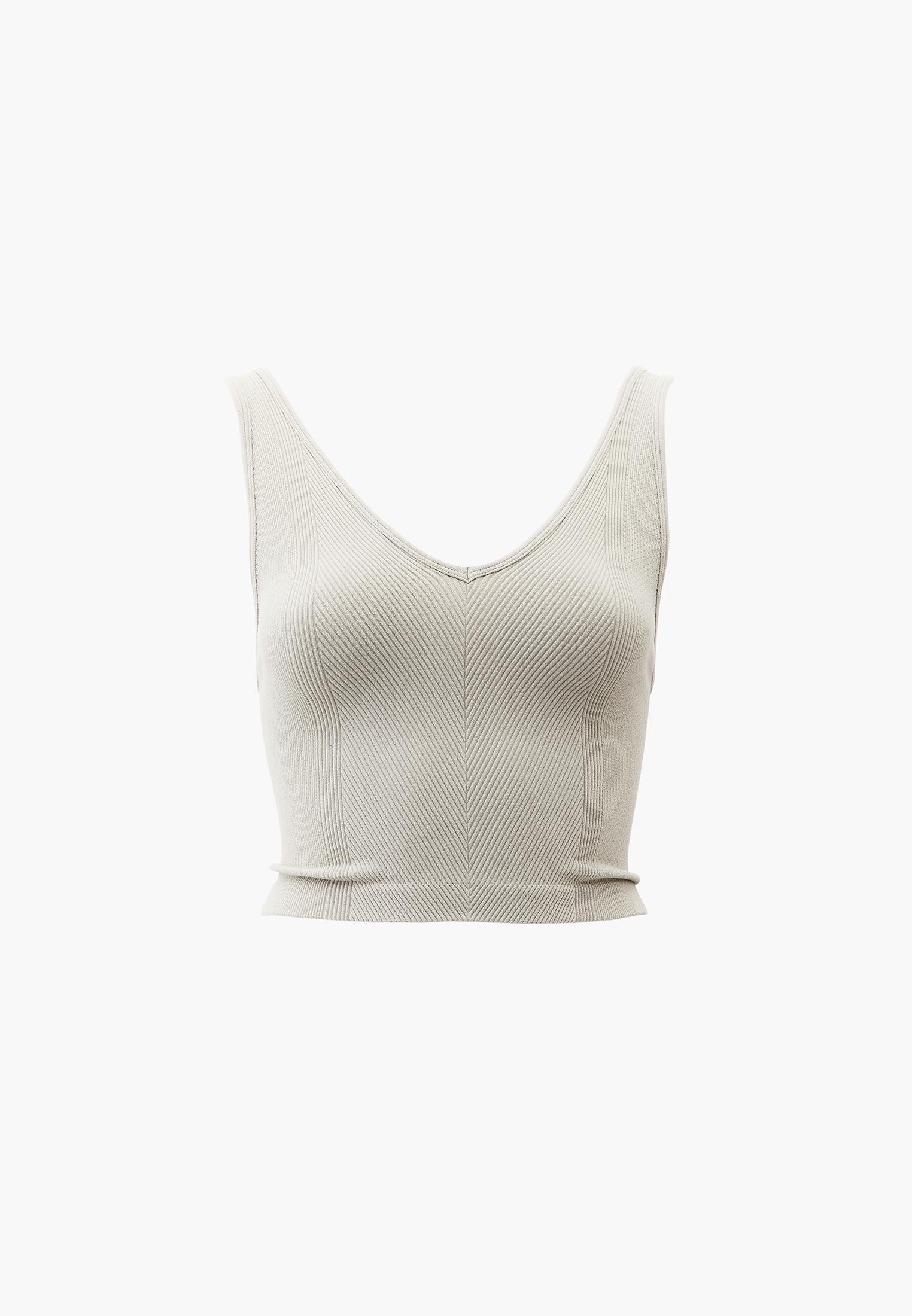 Cropped V Neck Tank Top - FEATHER GRAY
