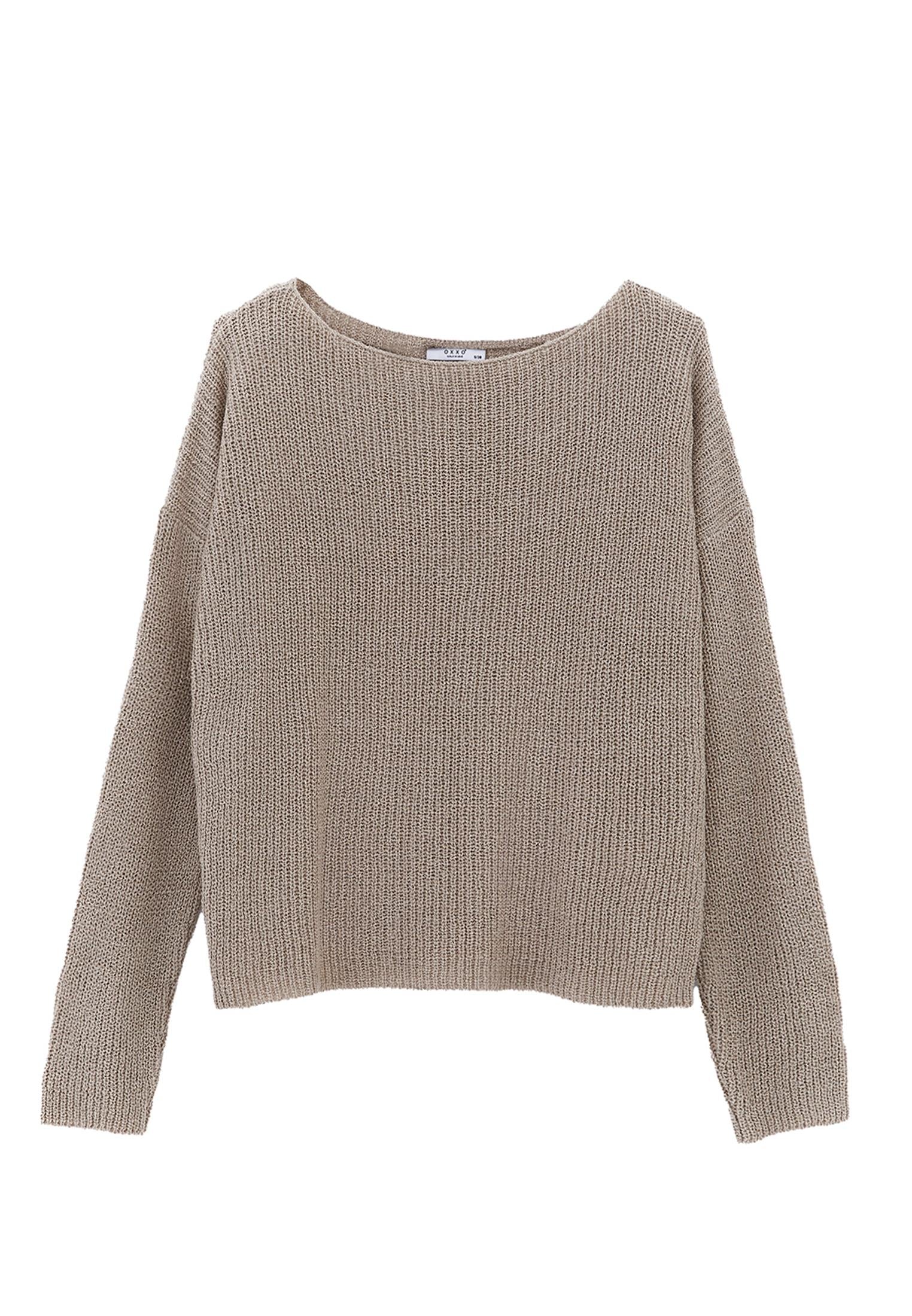 Boat Neck Long Sleeve Sweater - FEATHER GRAY