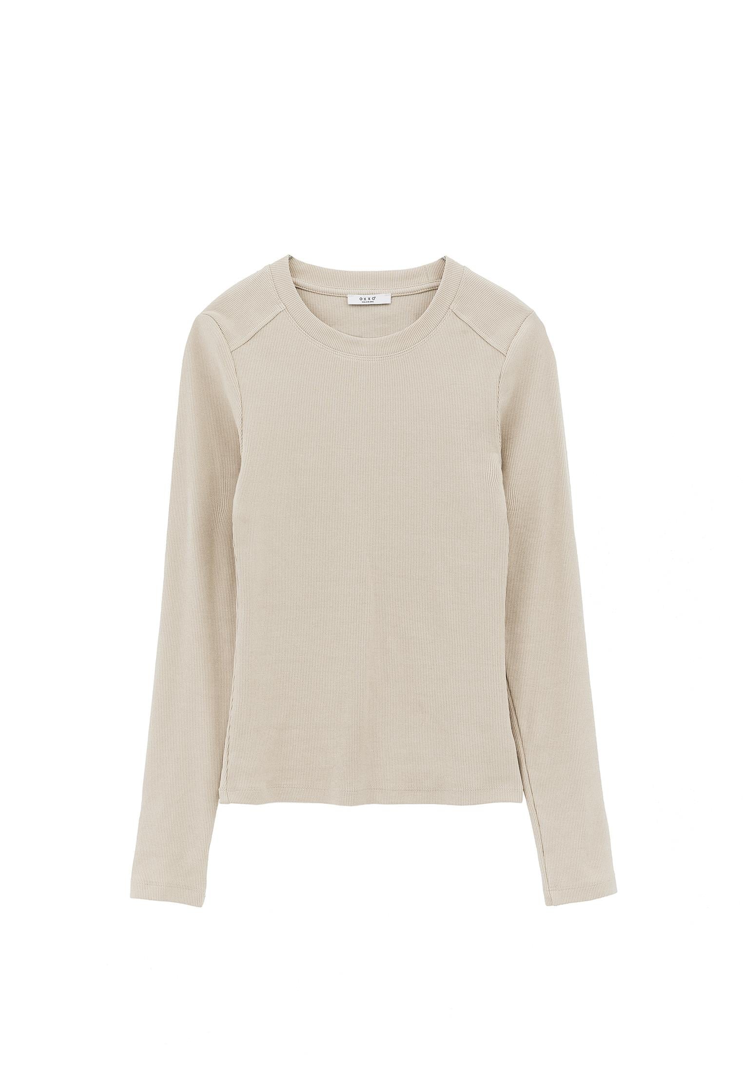 Crew Neck Long Sleeve Bodycon T-Shirt - FEATHER GRAY