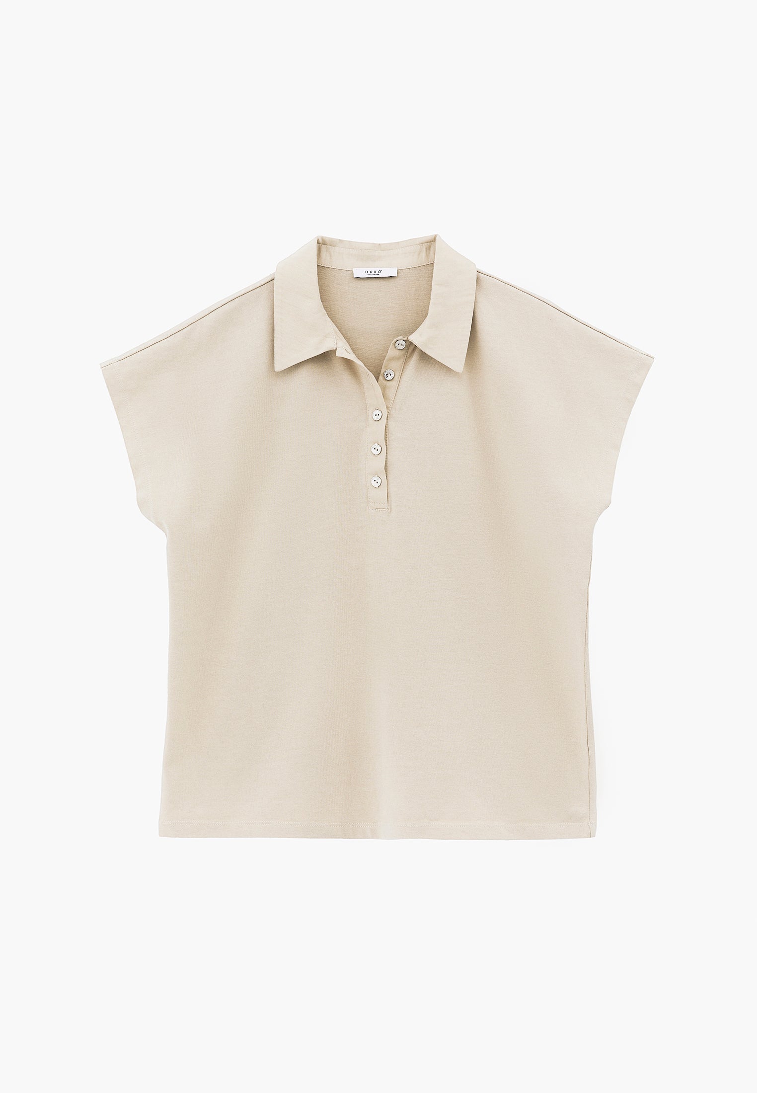 Button Detailed Polo Neck T-Shirt - FEATHER GRAY