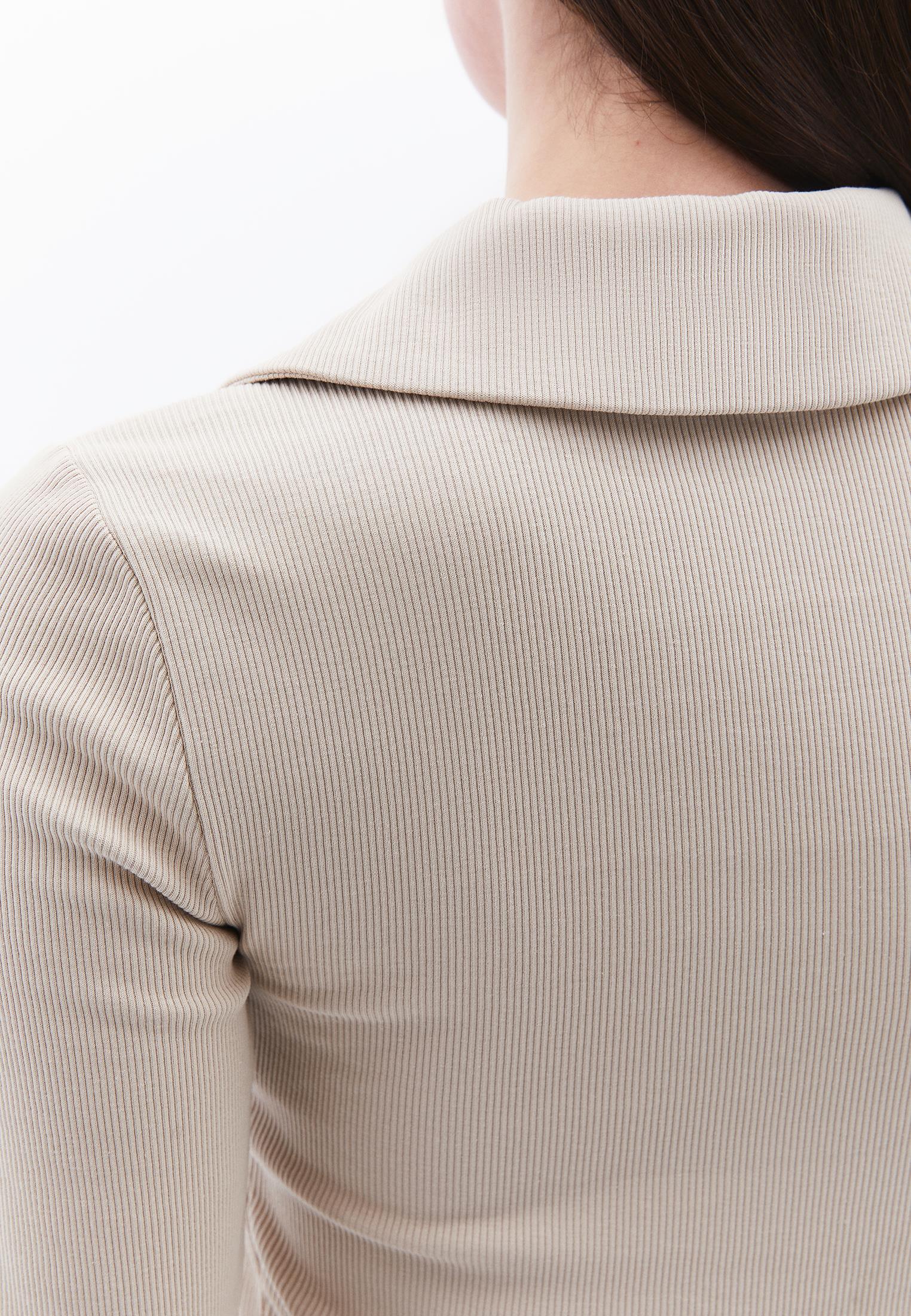 Long Sleeve Polo Collar Zipper Detail T-Shirt - FEATHER GRAY