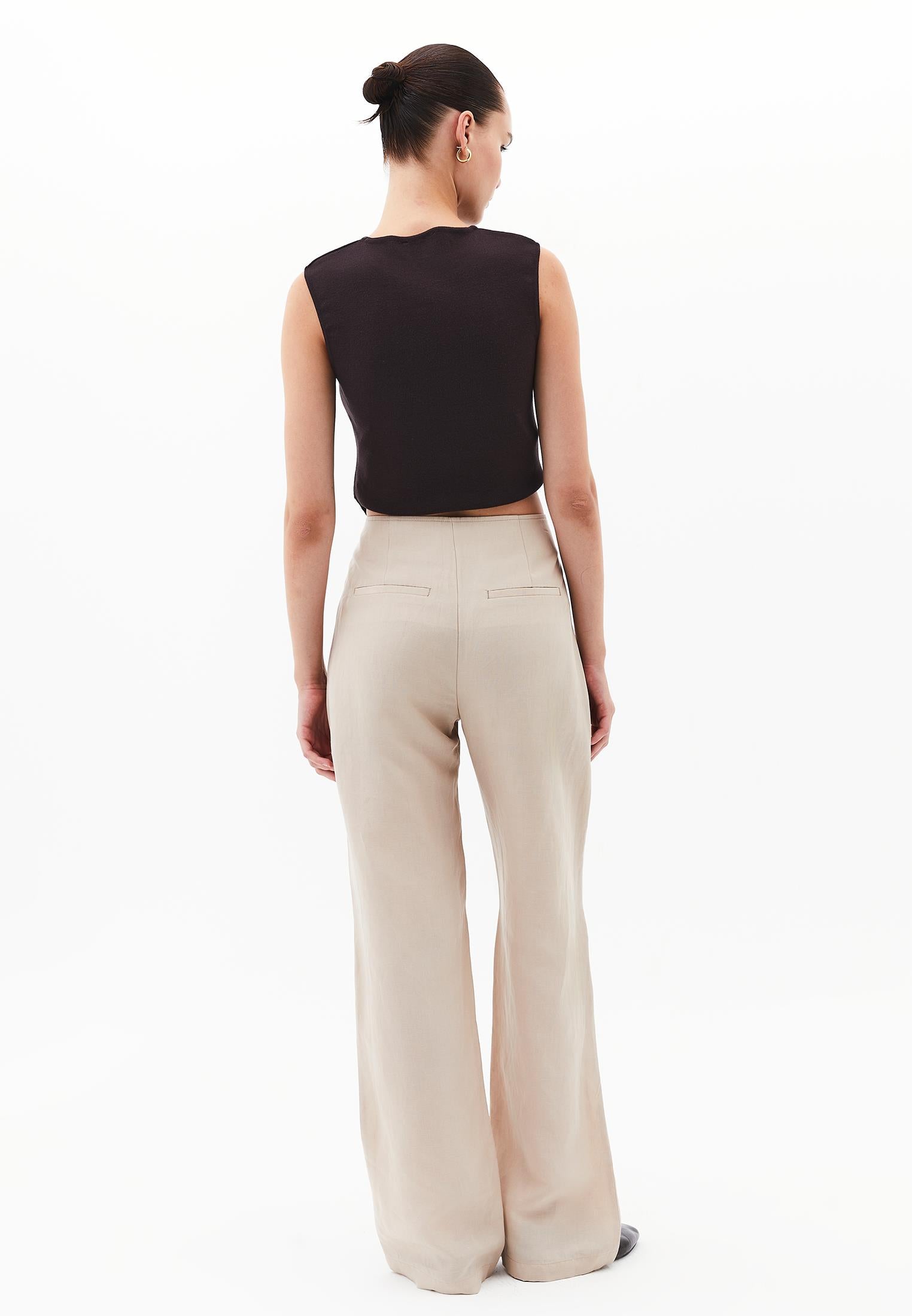 Ultra High Waist Straight Pants With Button Detail - FEATHER GRAY