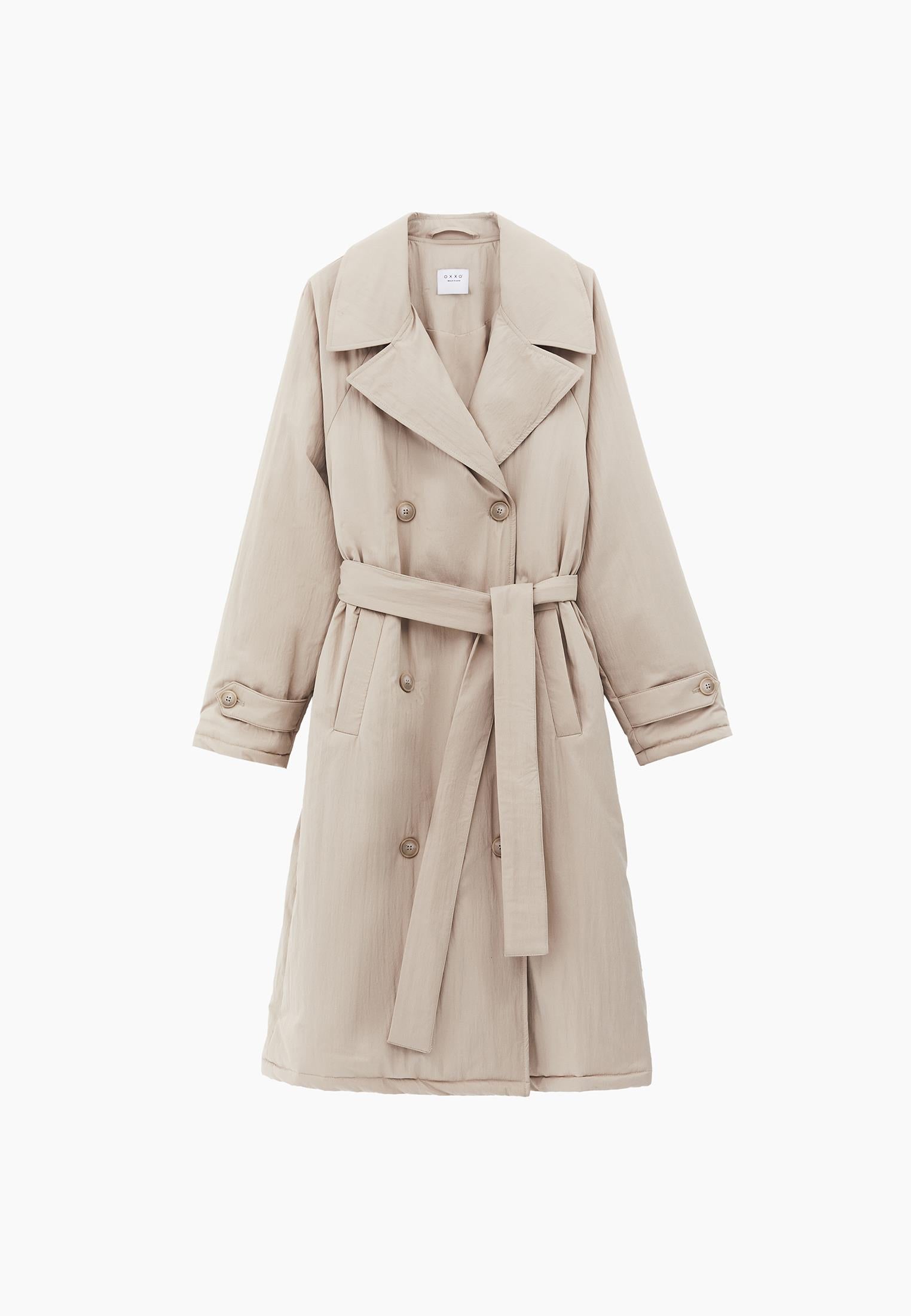 Trench Coat With Button And Belt Detail - FEATHER GRAY