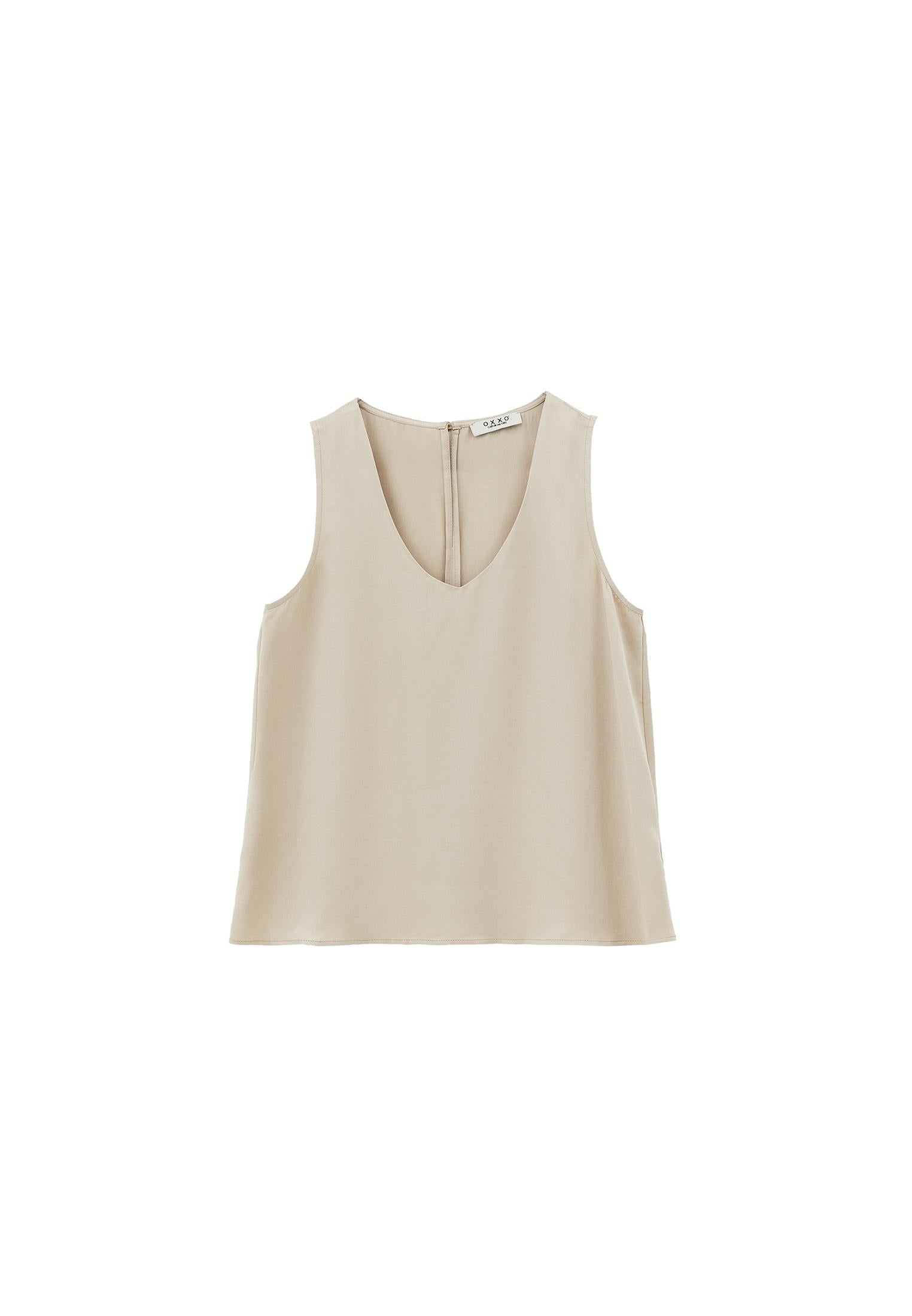 U Neck Tank Top With Button Details - FEATHER GRAY