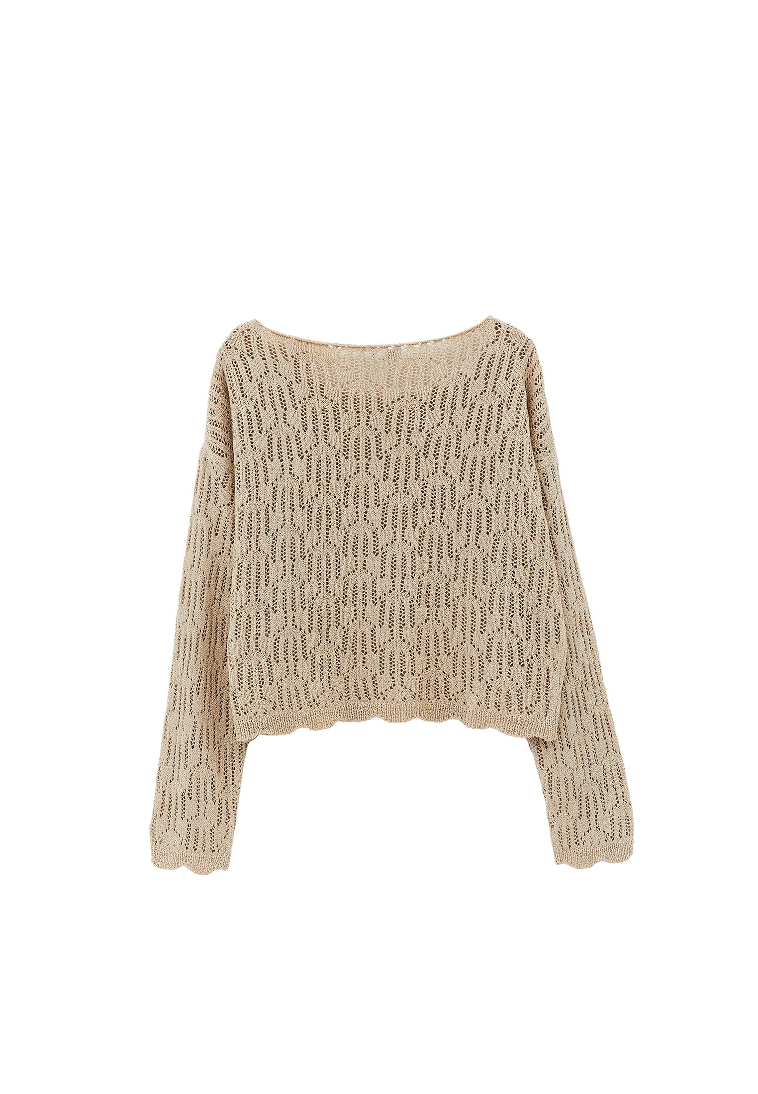 Openwork Boat Neck Sweater - FEATHER GRAY