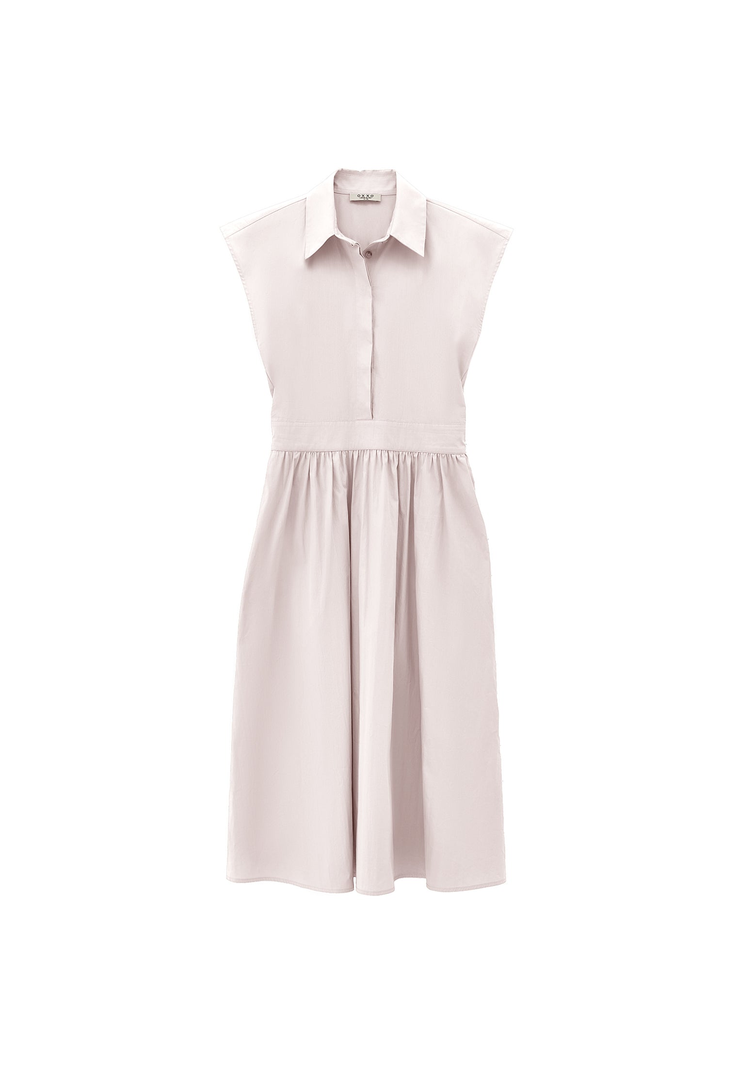 Shirt Collar Long Woven Dress - FEATHER GRAY