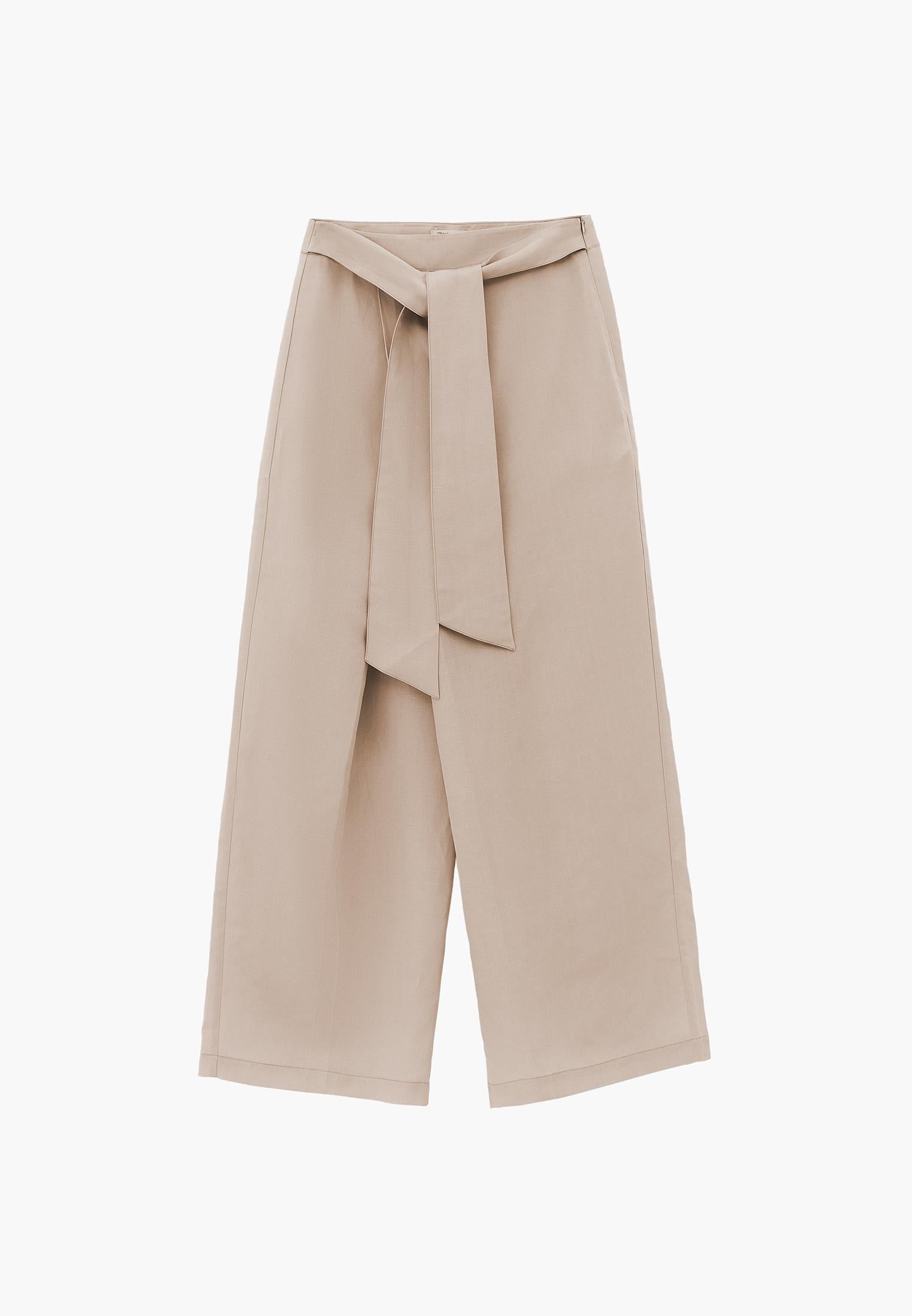Belted High Waist Wide Leg Pants - FEATHER GRAY