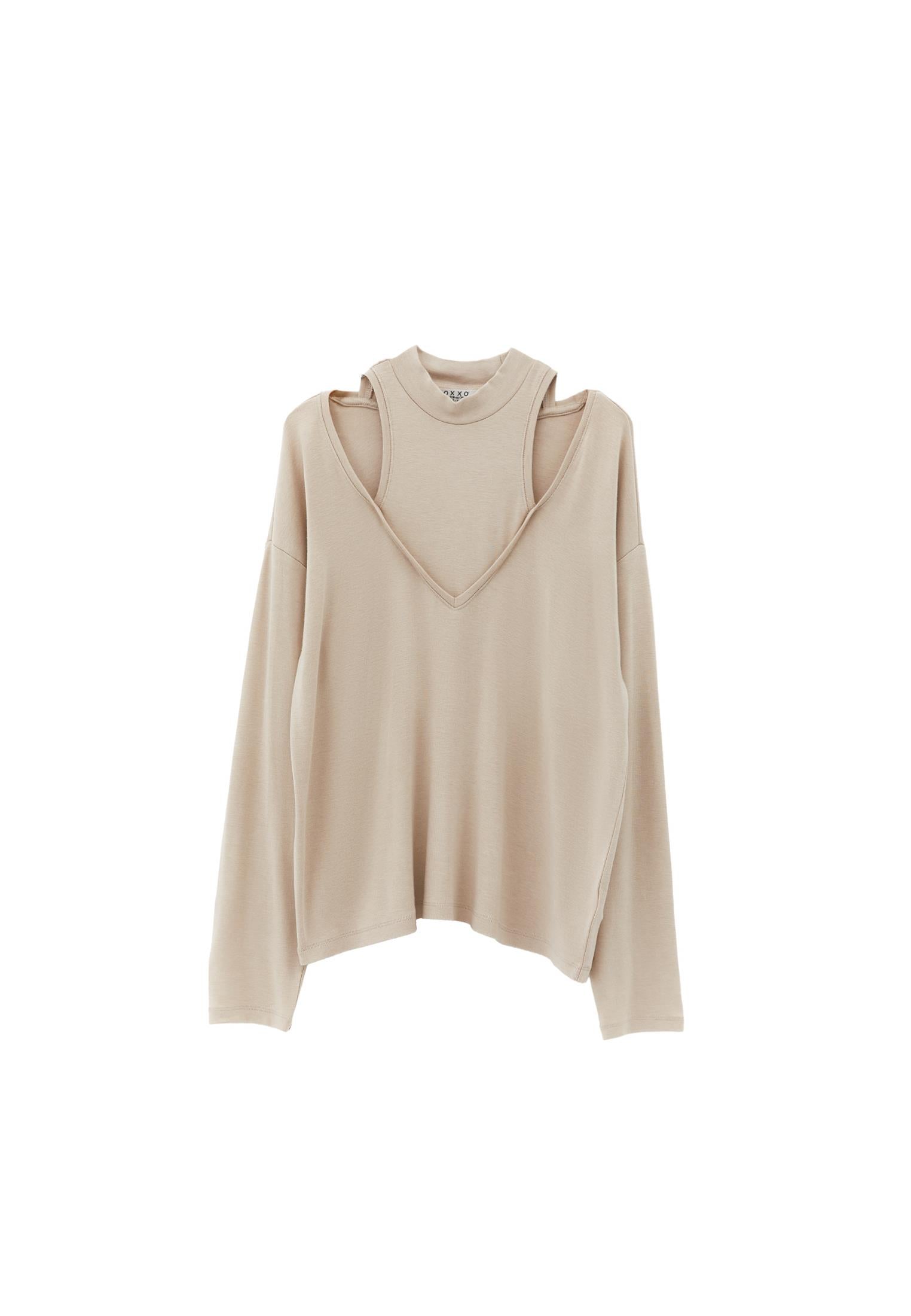 High Neck Oversize T-Shirt - FEATHER GRAY