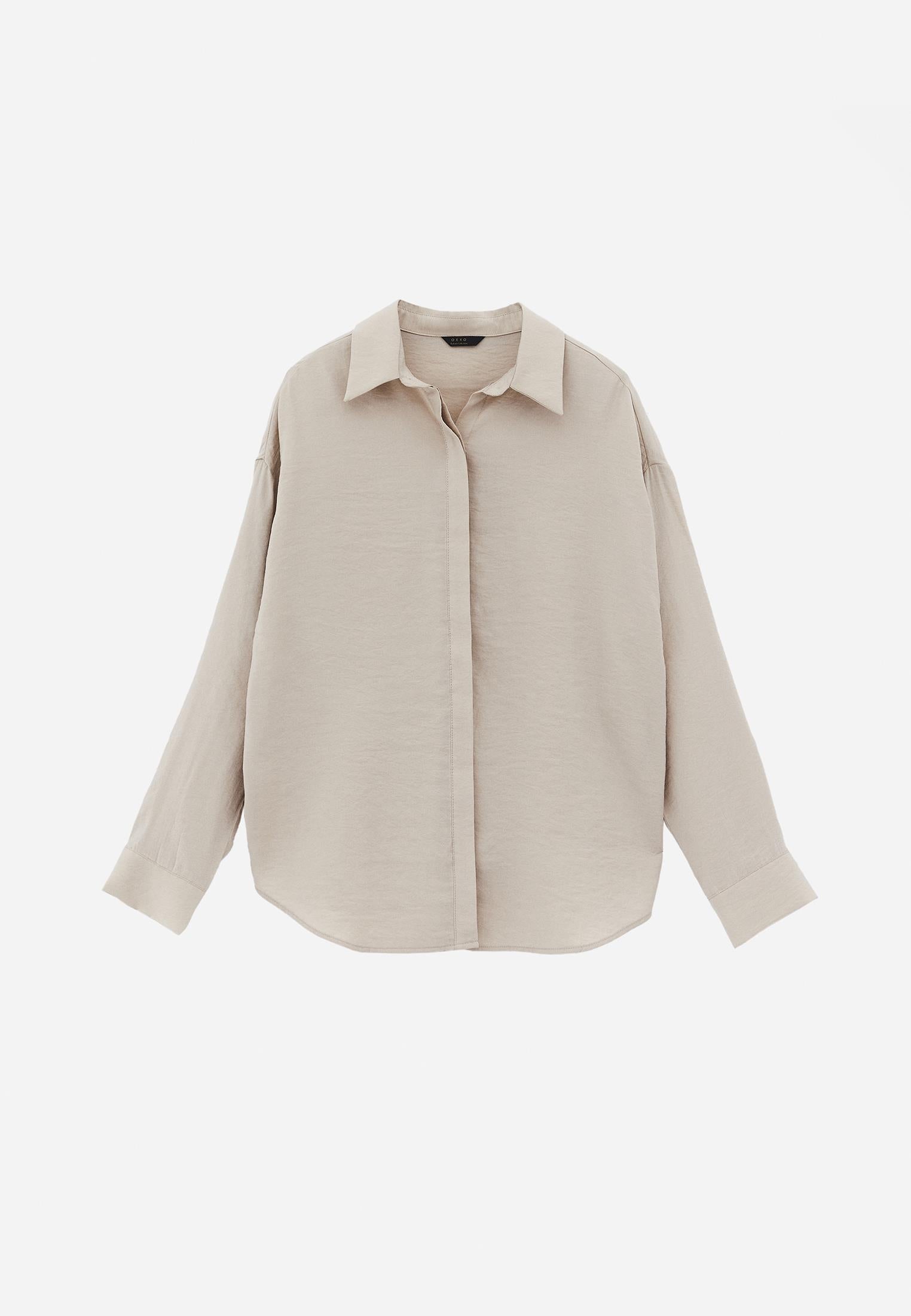 Oversize Long Sleeve Buttoned Shirt - FEATHER GRAY