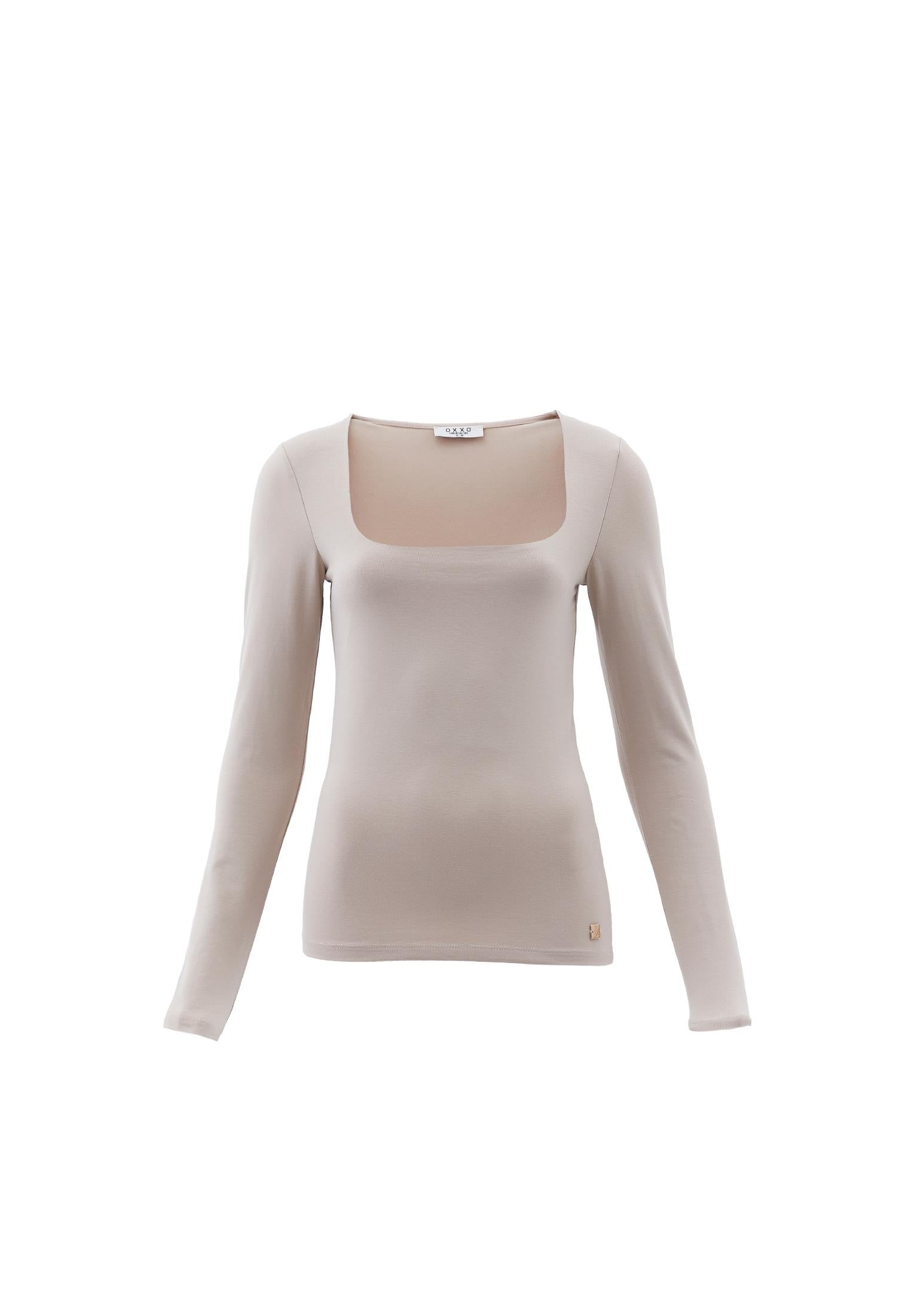 Square Neck Long Sleeve T-Shirt - FEATHER GRAY
