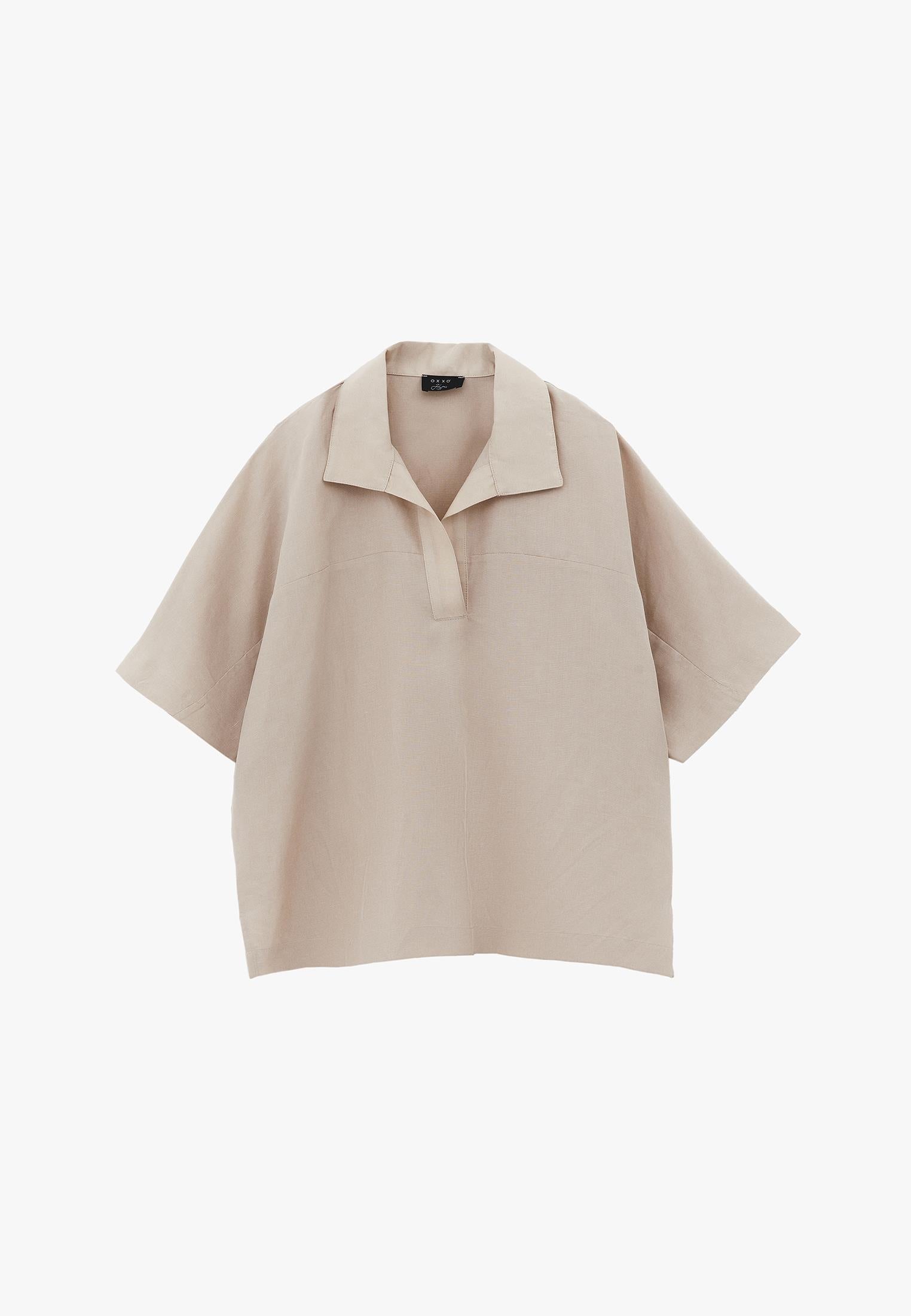 Polo Neck Batwing Sleeve Oversize Blouse - FEATHER GRAY
