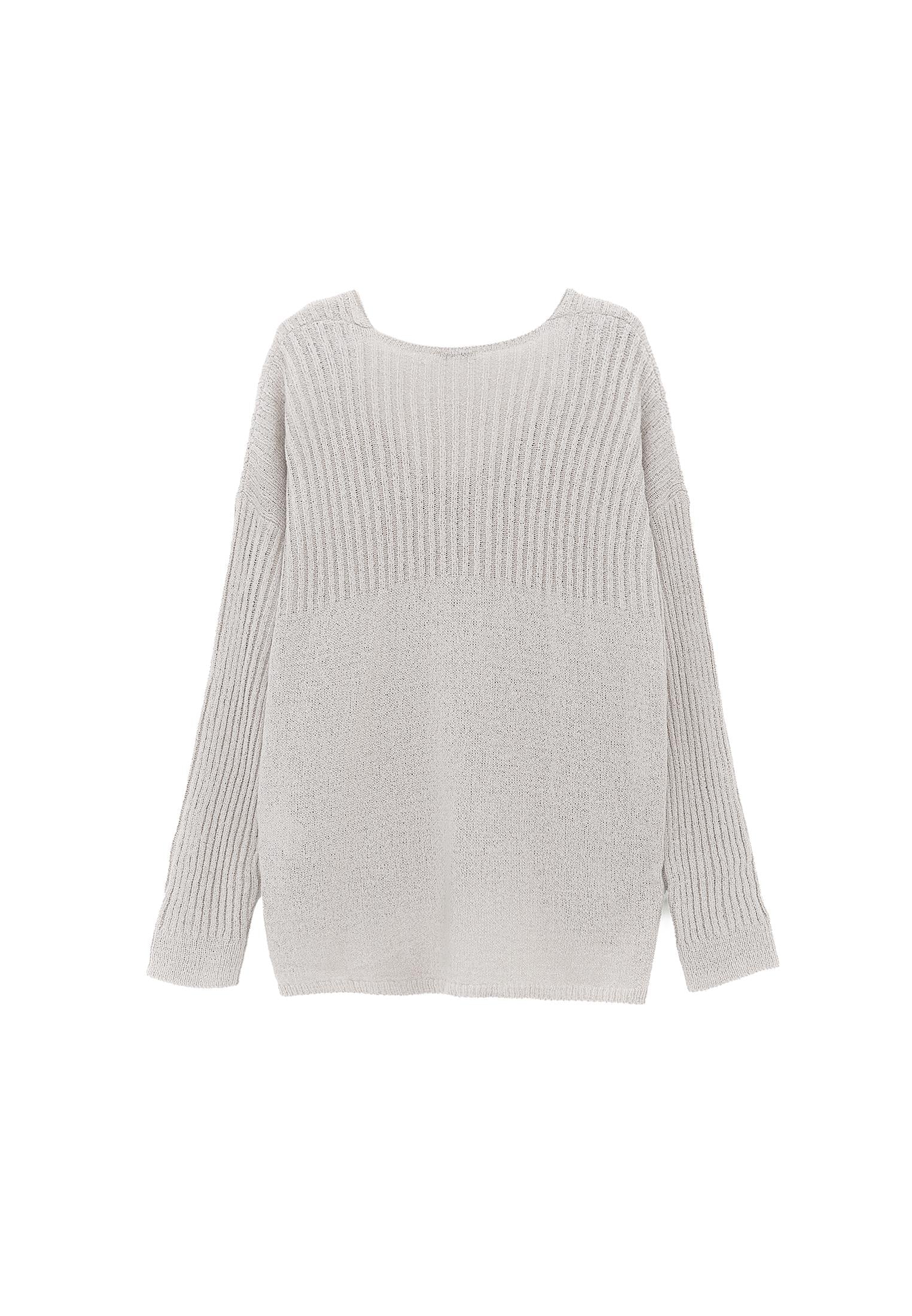V Neck Standard Sweater - FEATHER GRAY