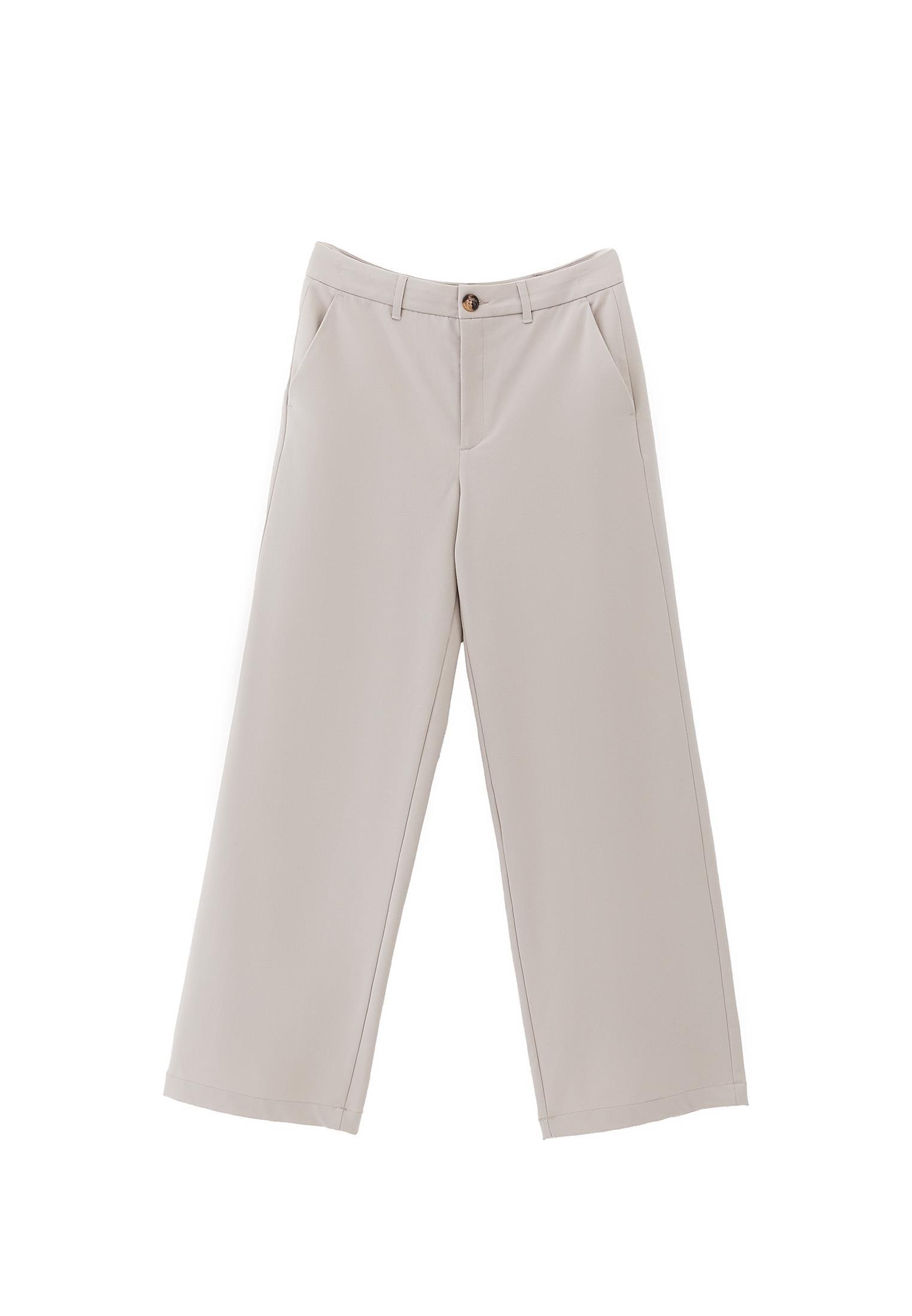 Straight Leg Buttoned Pants - FEATHER GRAY