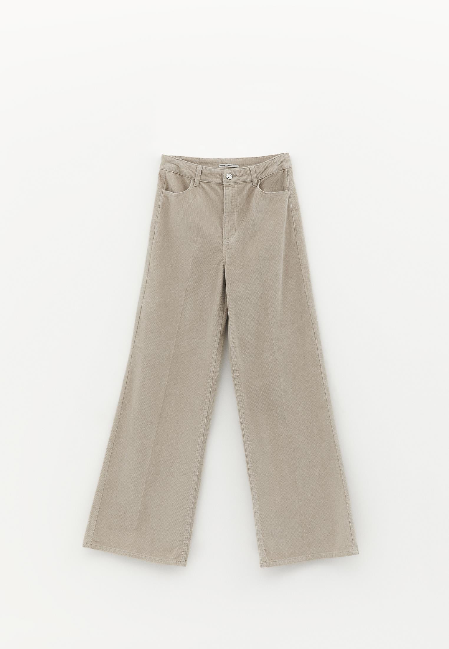 Corduroy Wide Leg Pants - FEATHER GRAY