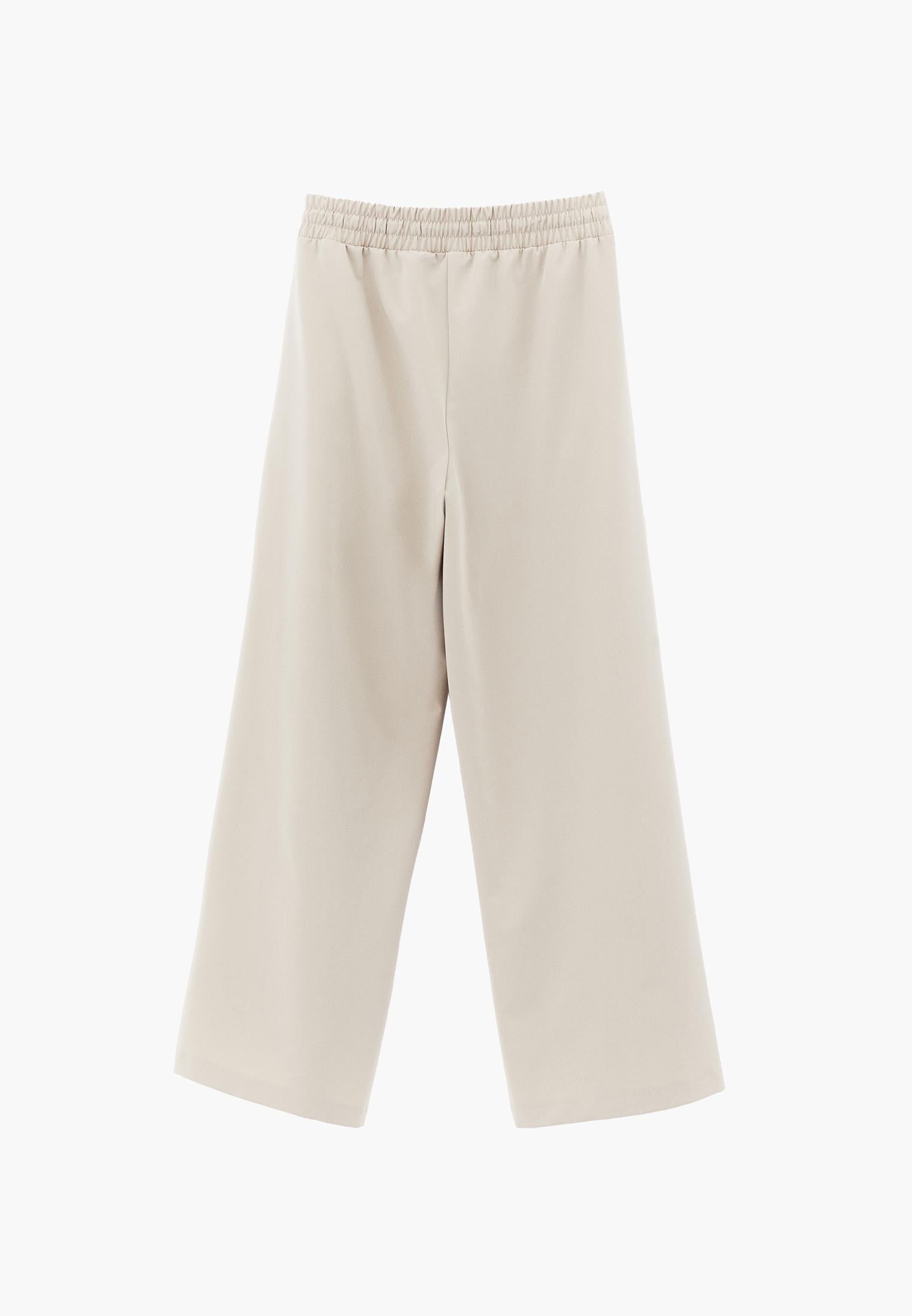 Wide Leg High Waist Elastic Waistband Pants - FEATHER GRAY