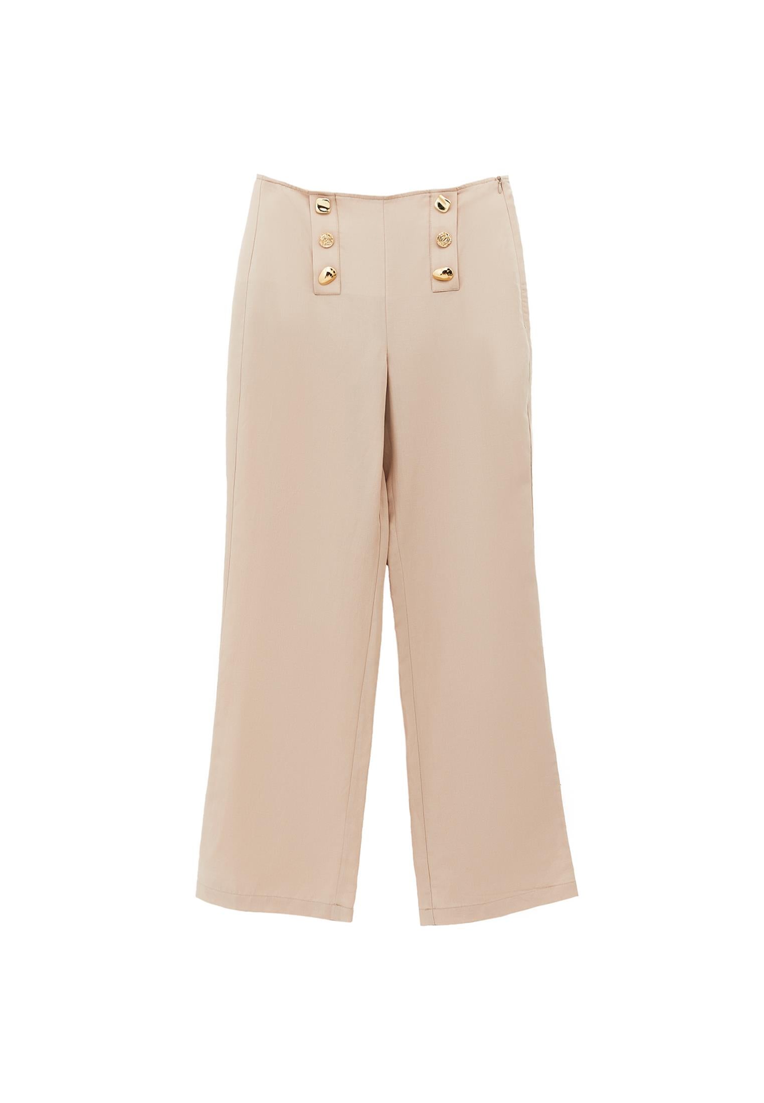 Ultra High Waist Straight Pants With Button Detail - FEATHER GRAY