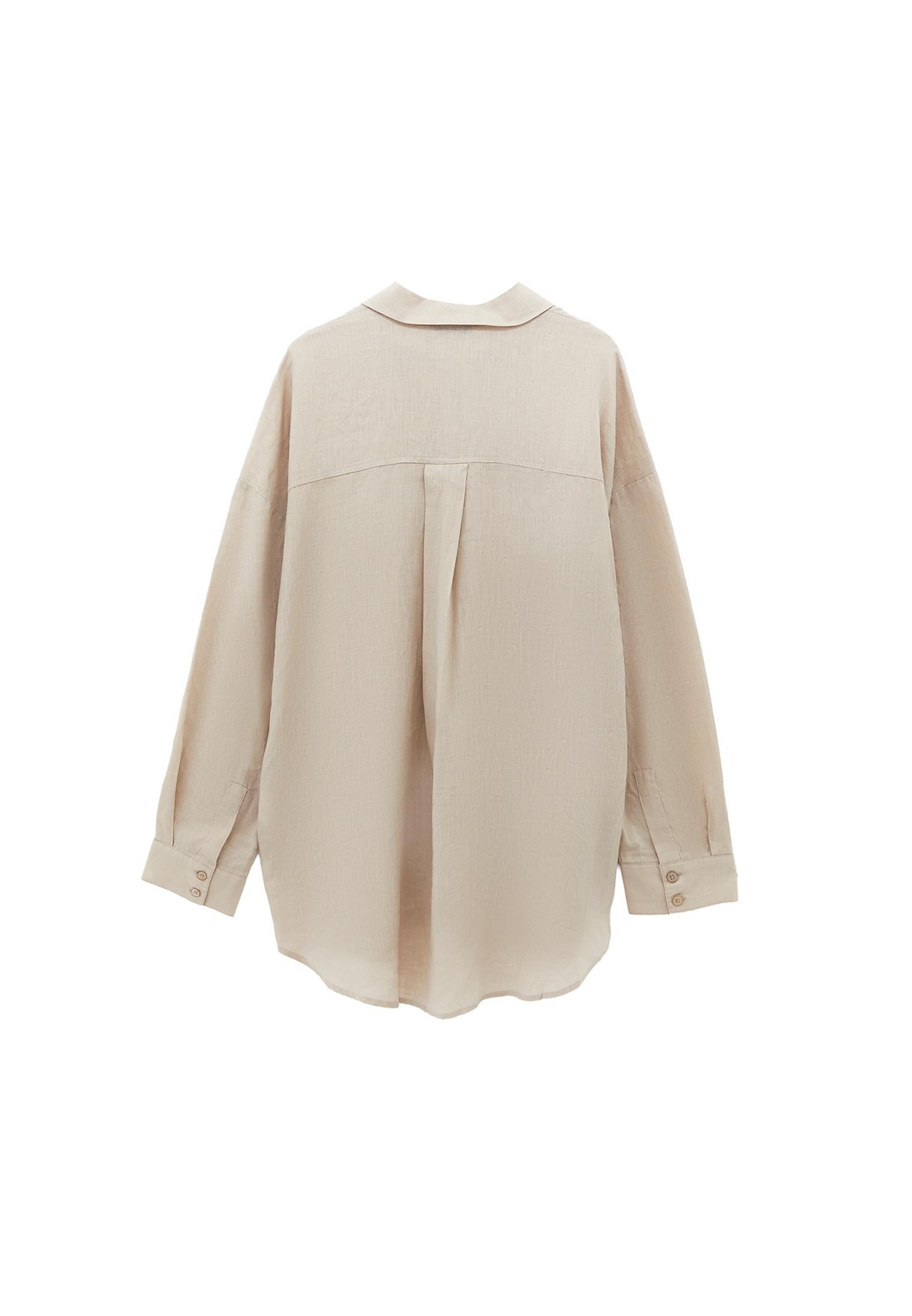 Linen Shirt With Large Fit And Buttons - FEATHER GRAY