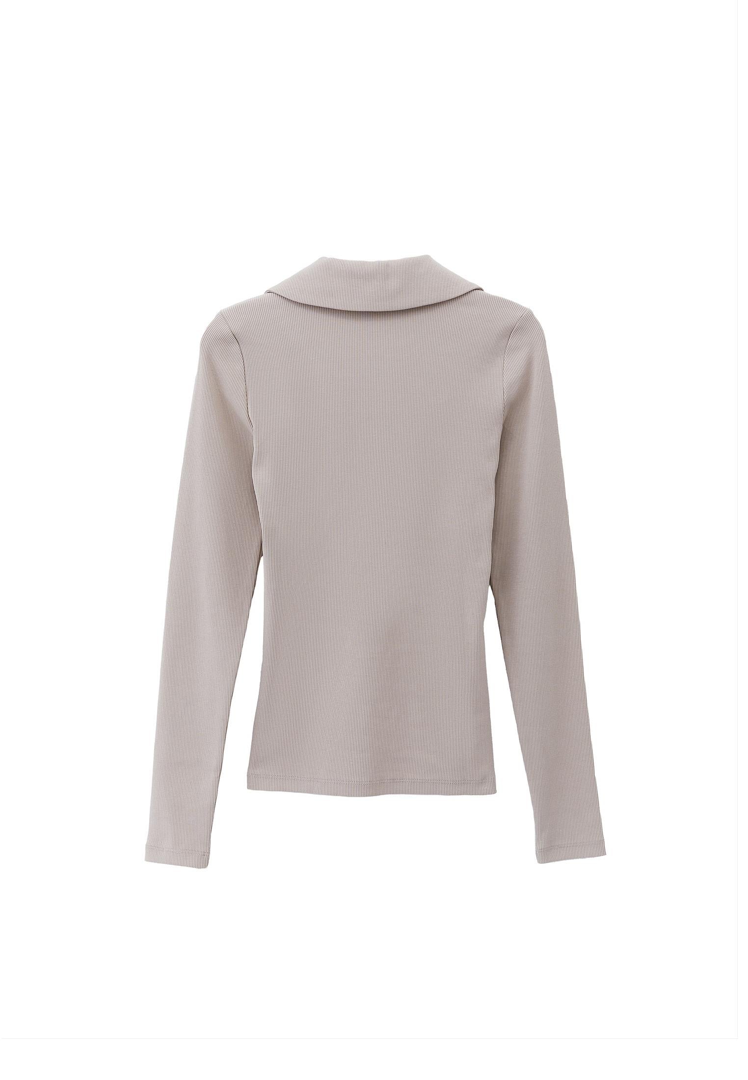 Long Sleeve Polo Collar Zipper Detail T-Shirt - FEATHER GRAY
