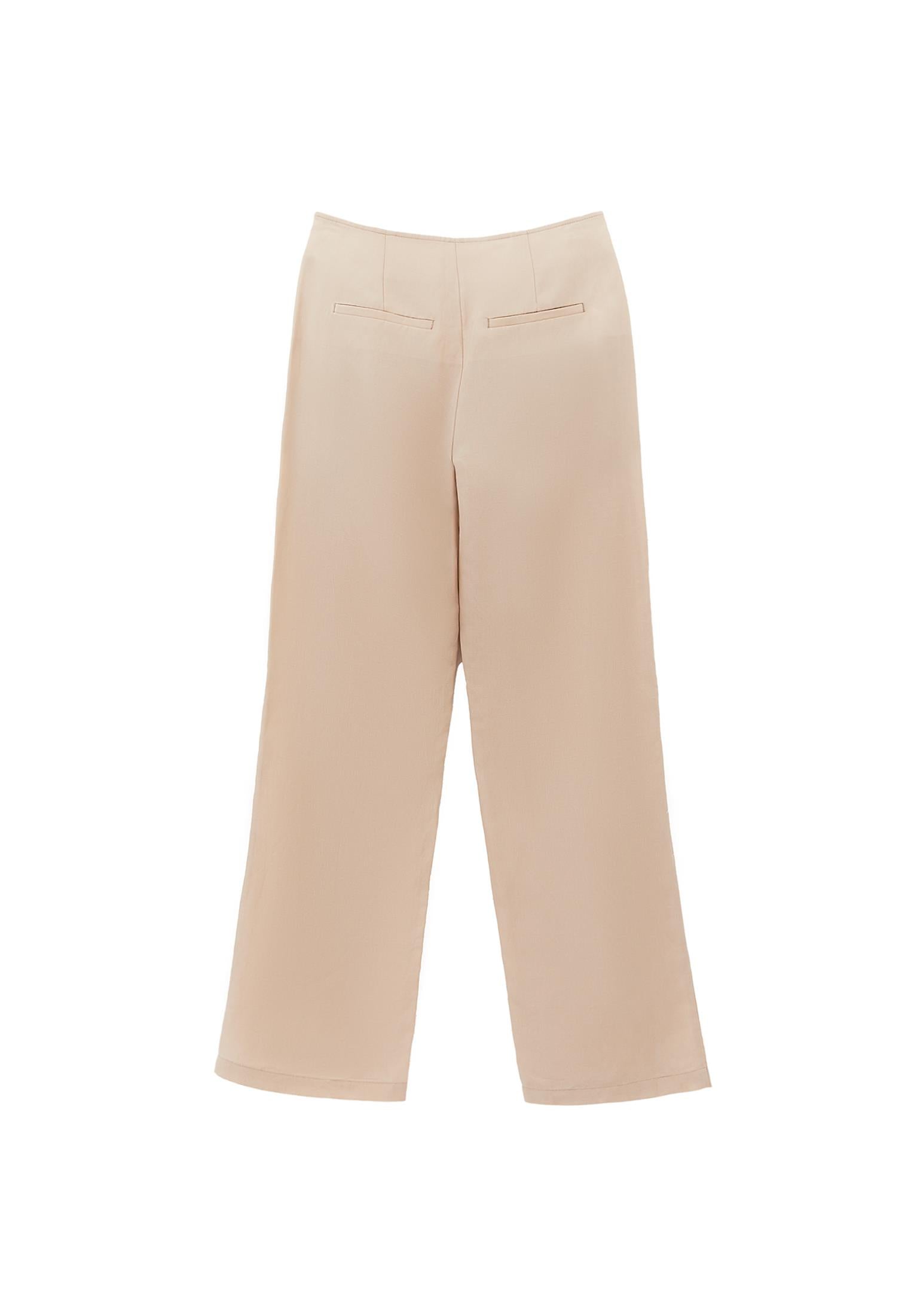 Ultra High Waist Straight Pants With Button Detail - FEATHER GRAY