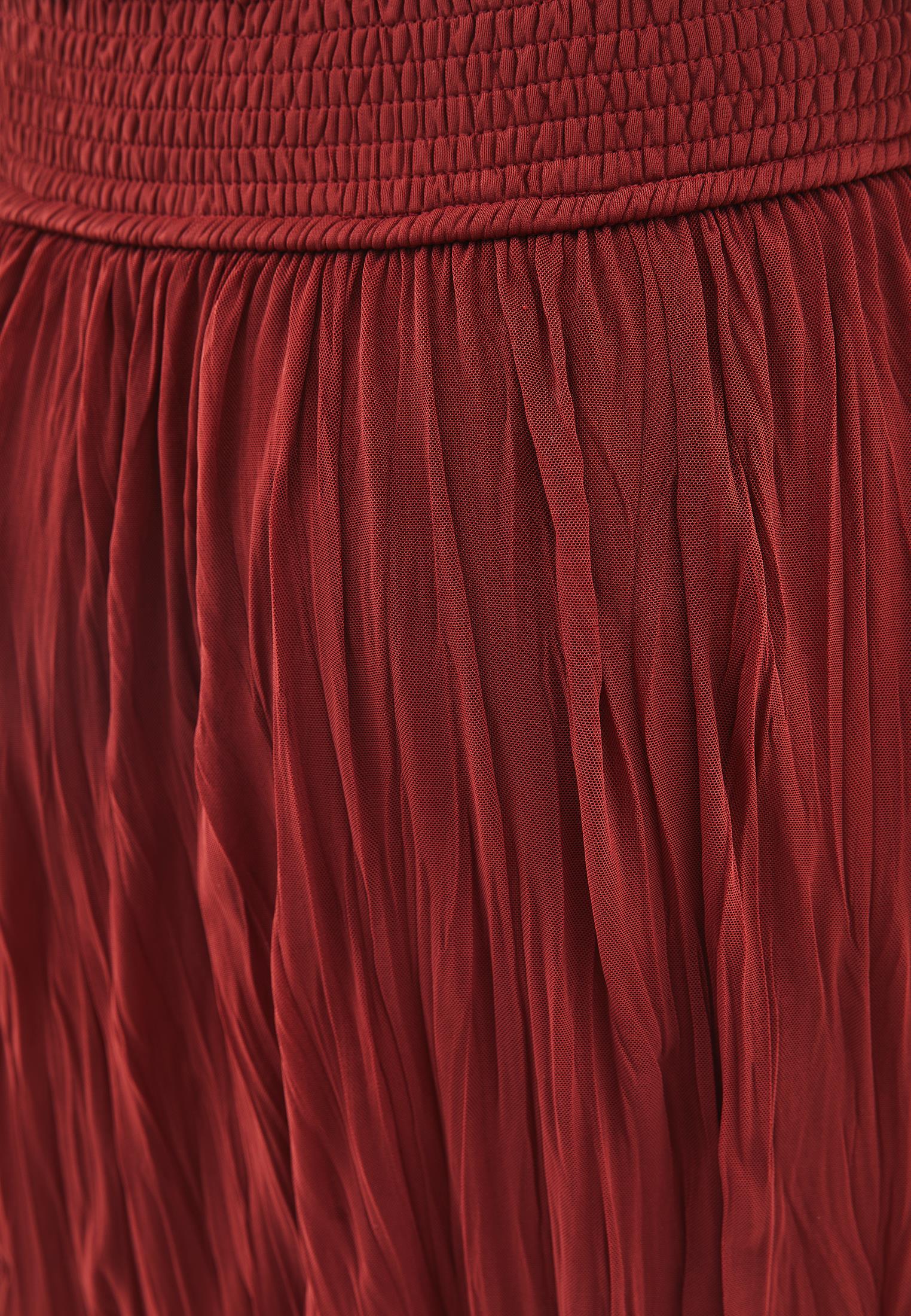 Wrinkled Look Midi Skirt - FIRED BRICK