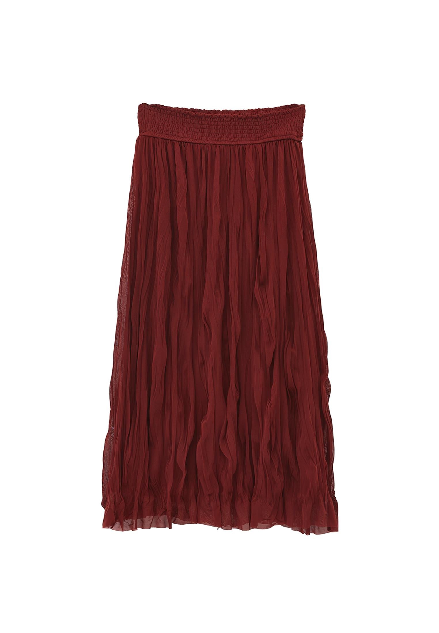 Wrinkled Look Midi Skirt - FIRED BRICK